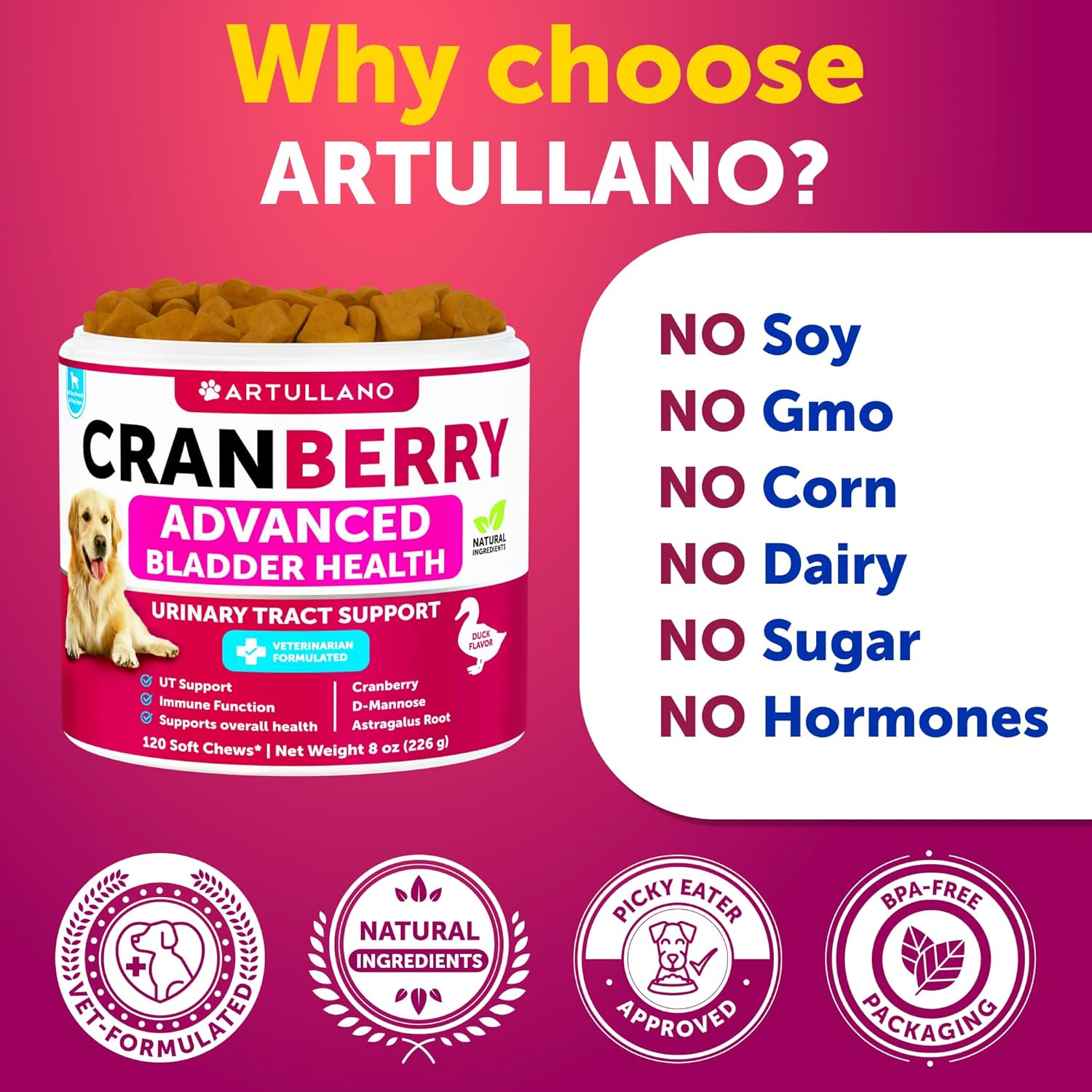 2 Pack (240 Chews Total) Dog UT Treats - Cranberry Chews for Dogs - Urinary Tract & Bladder Support Supplement with Natural Cranberry Extract - Tasty Soft Bites with Fish Oil, Pumpkin, D-Mannose