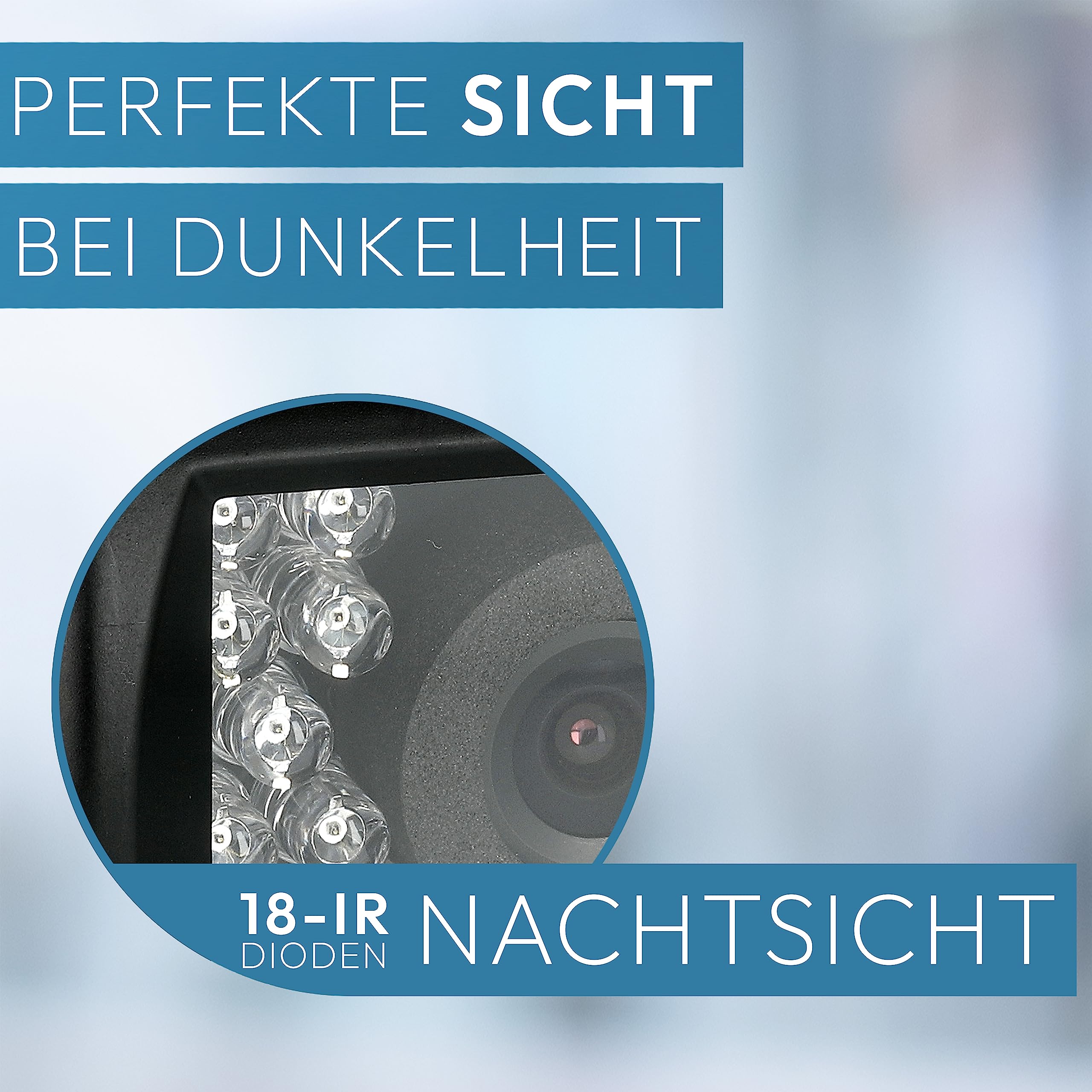 VSG24 Camper Rückfahrkamera Wohnmobil Wohnwagen/Rückfahrsystem Camera/Nachtsicht & Wetterfest/einfaches Nachrüsten Einparkhilfe Kamera hinten Frontkamera LKW Anhänger 12V-24V Set Schwarz