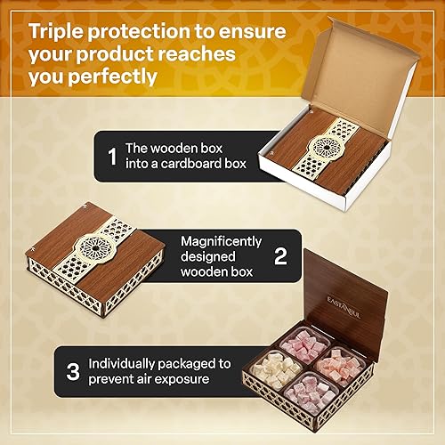 Miniatura 8 de Eastanbul Delicia turca, 35.3 onzas, dulces turcos, lokum surtido en regalo de madera de recuerdo, dulces internacionales, Dulces de Narnia, liso,