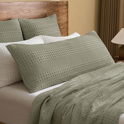 Miniatura 42 de PHF - Fundas de almohada 100% algodón con tejido gofre europeo, 26 x 26 pulgadas, 2 unidades para decoración elegante del hogar, sin relleno