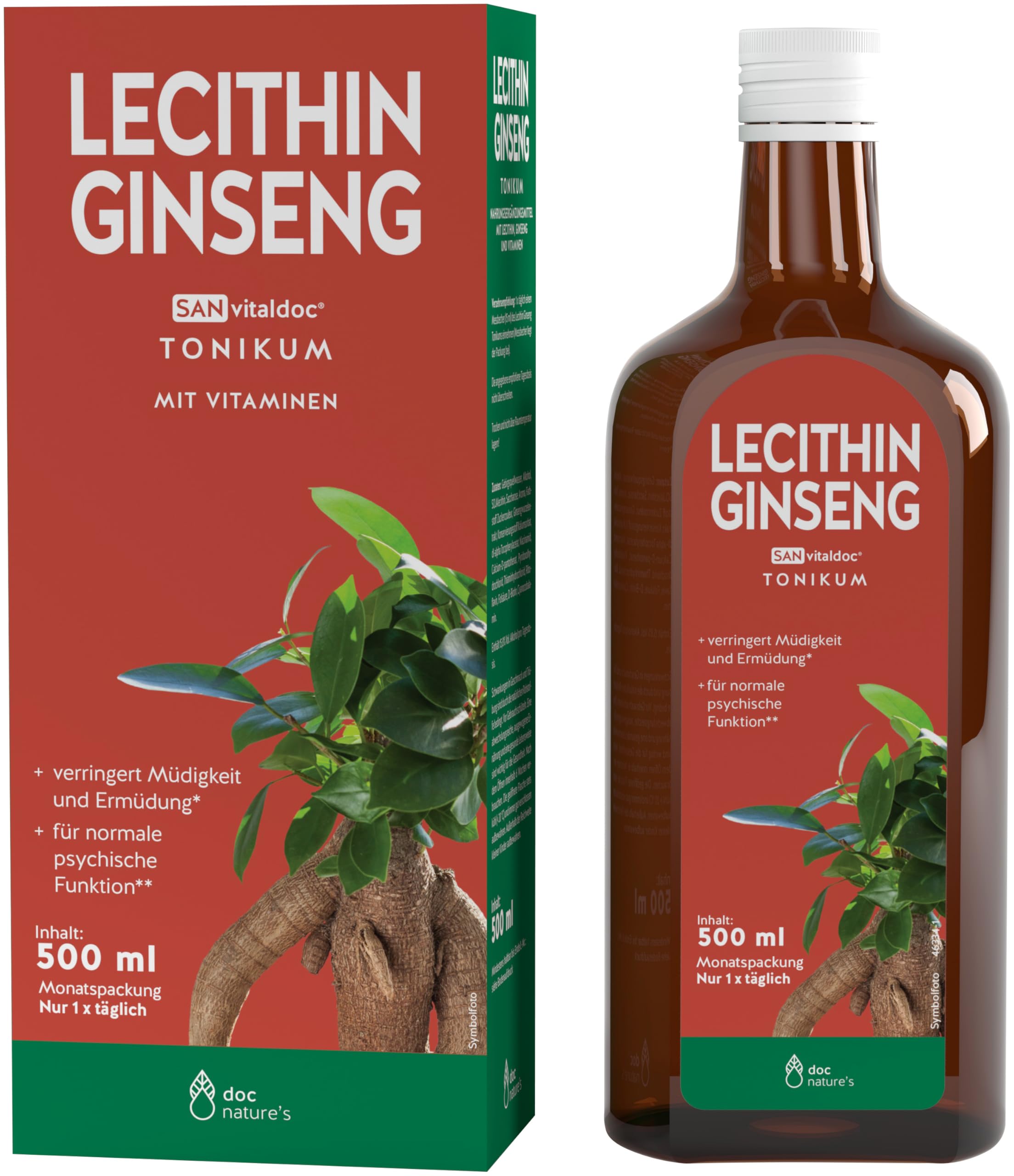 doc nature‘s LECITHIN GINSENG Tonikum 500 ml, verringert Müdigkeit & Ermüdung. Mit Lecithin, Ginseng & B-Vitaminen, vegan, gluten- & lactosefrei. Praktische Monatspackung