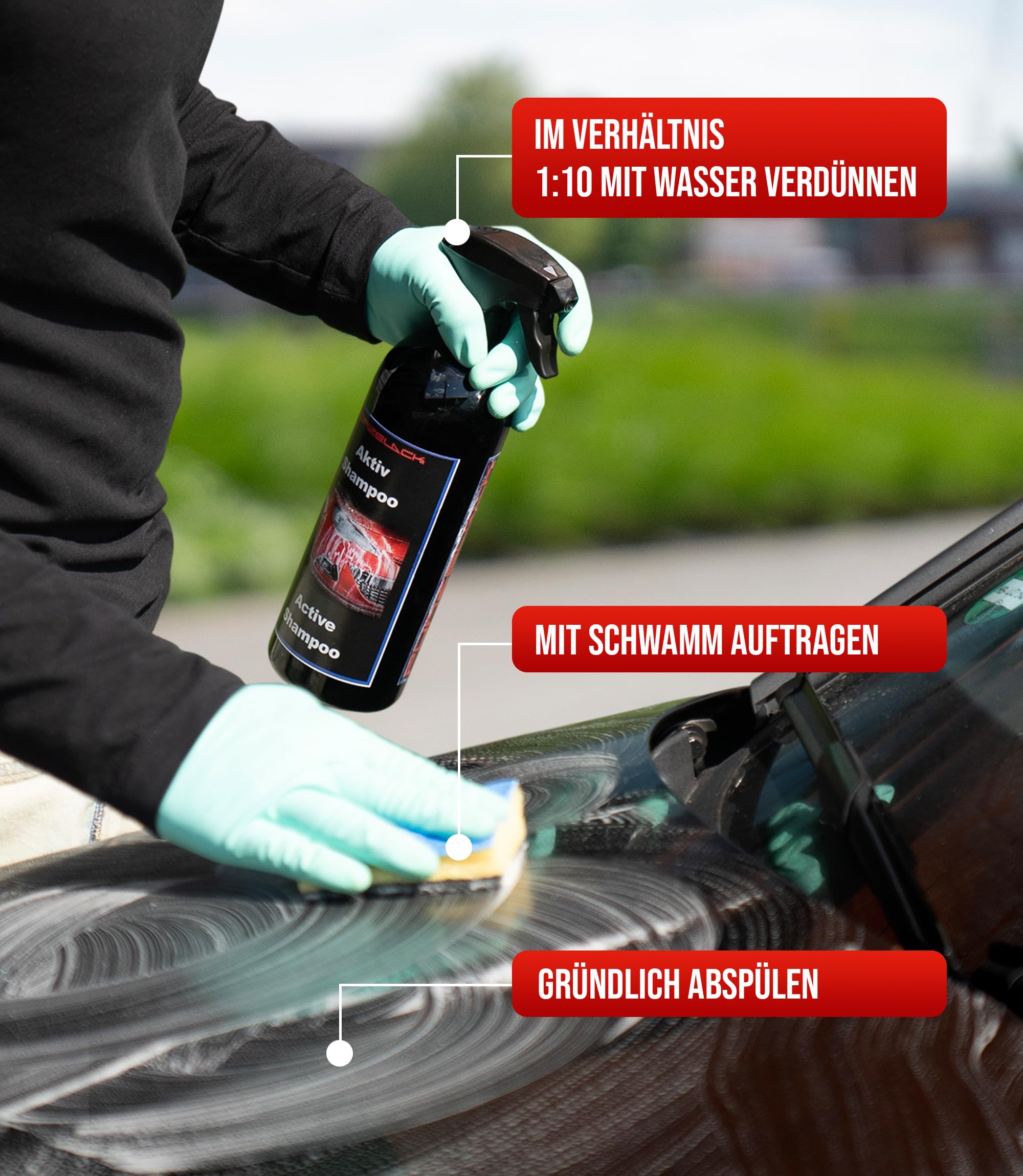 Autoshampoo, Aktiv Shampoo 5 Liter mit Abperleffekt - NEU Außen Autoreiniger Waschmittel inkl. Schaumreiniger-Effekt - Auto Shampoo für Aussen Autowäsche