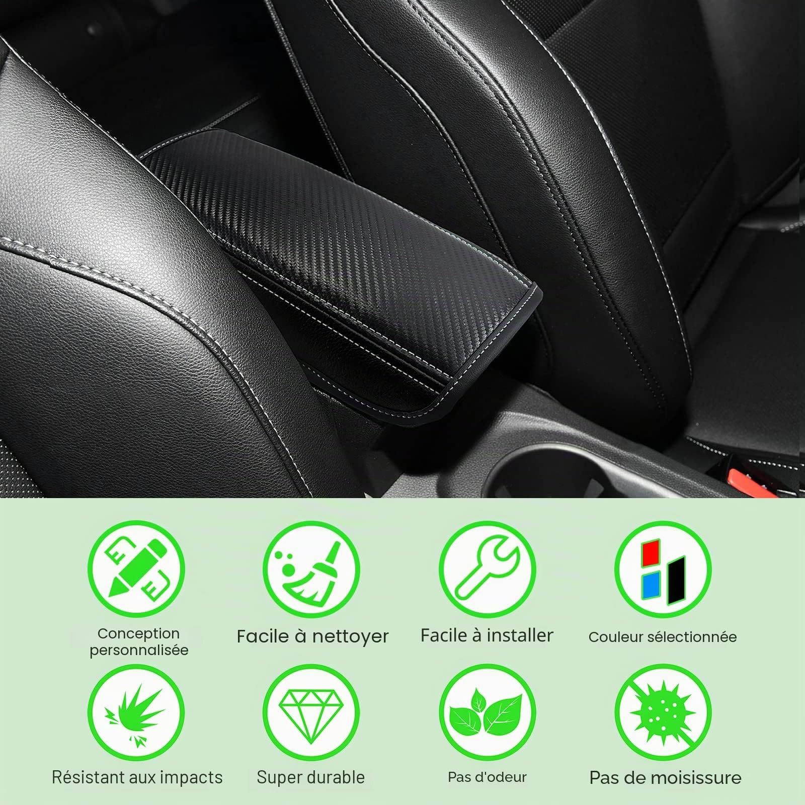 GAFAT Renault Captur 2 2020-2023 2024 - Housse de console centrale, protection d'accoudoir, housses d'accoudoir en simili cuir PU, compatible avec Renault Captur 2 accessoires (Noir)