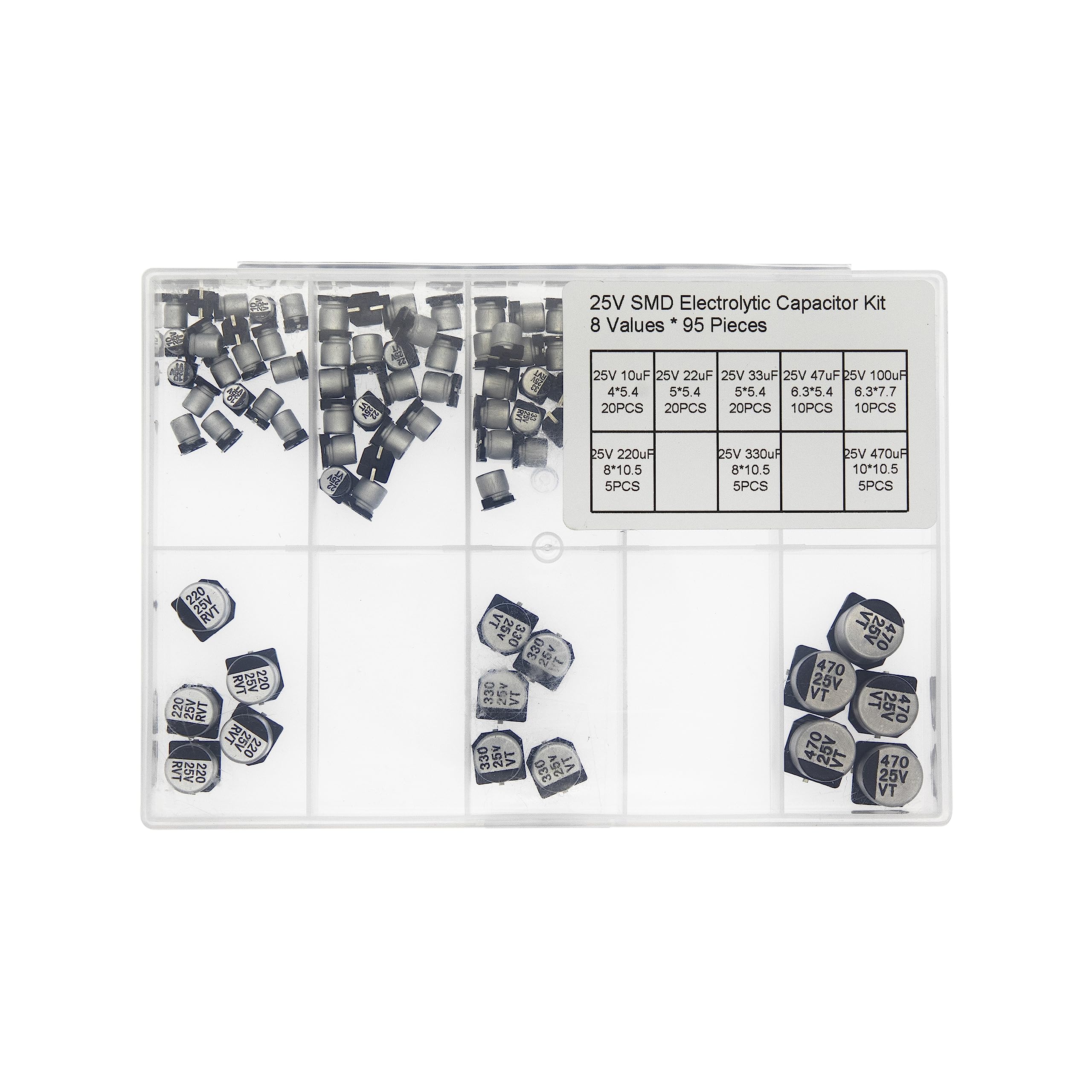 8 Valeurs Total 95pcs 25V SMD Kit Condensateur électrolytique 10uF 22uF