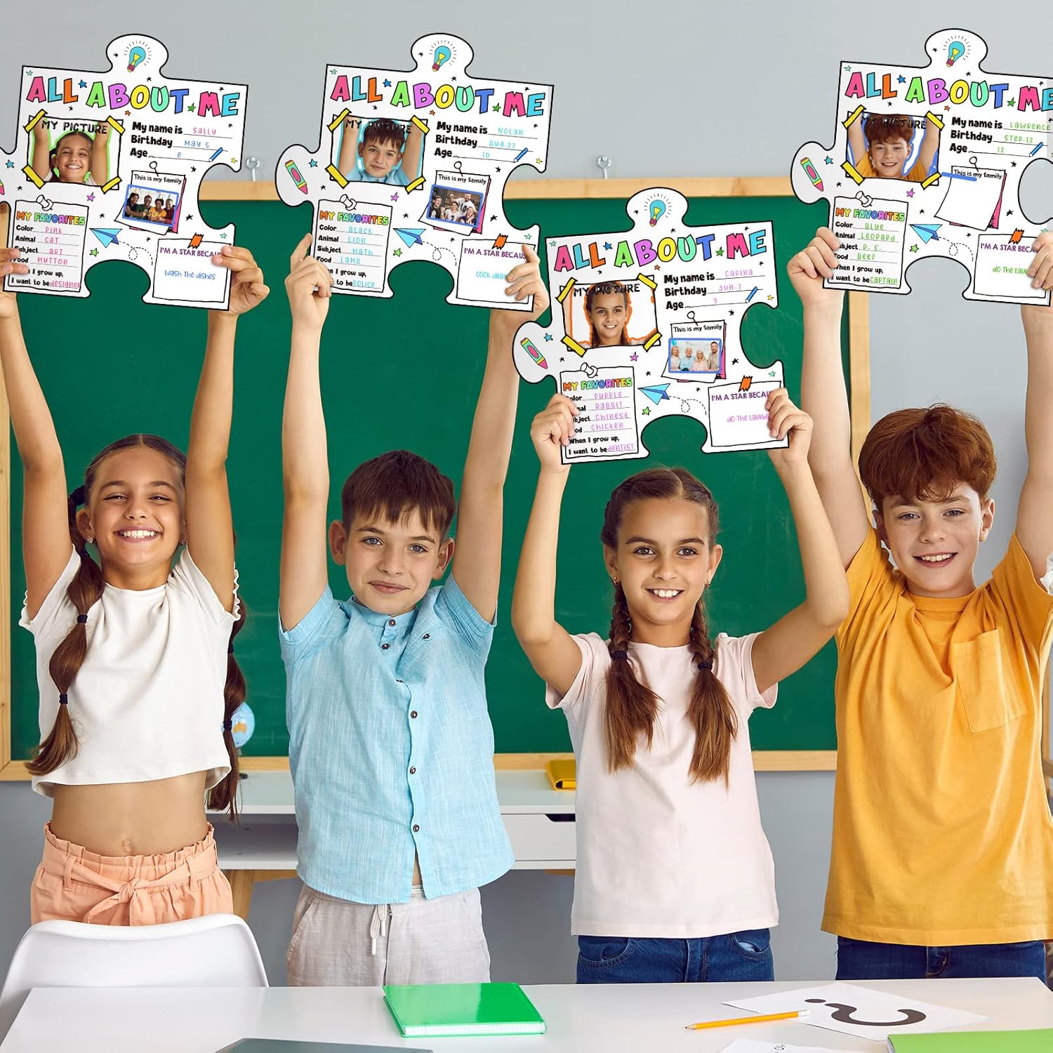 Colarr 40 Pcs All About Me Posters Star Students Posters Elementary School Supplies First Day of School Poster to Fill in for Kids Students Teachers Classroom Kindergarten (Stylish)