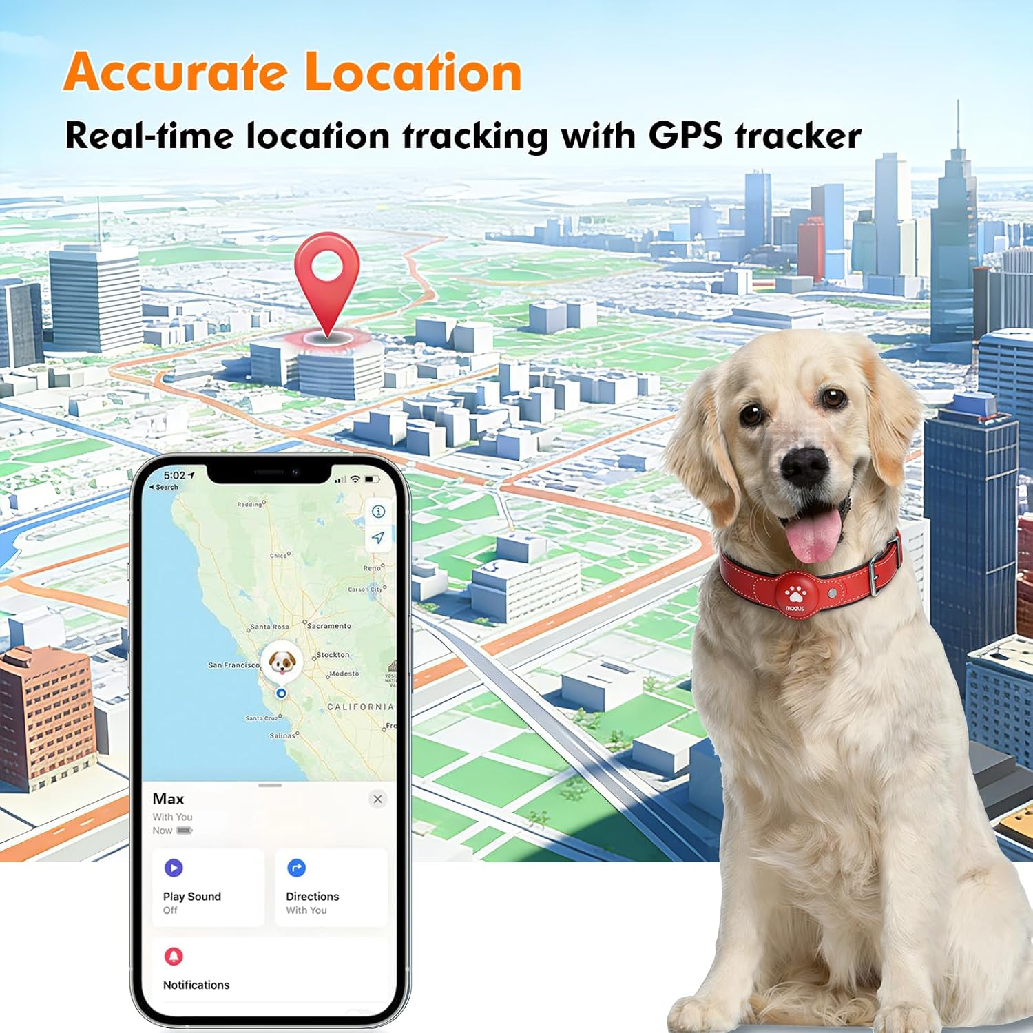 GPS Tracker for Dogs, 2 in 1 Smart Pet Collar (Only iOS), No Monthly Fee Waterproof Dog Collar with Real-time Tracking, Anti-Lost, 365-Day Long Battery GPS Tracker for All Sized Dogs(Locator Included)