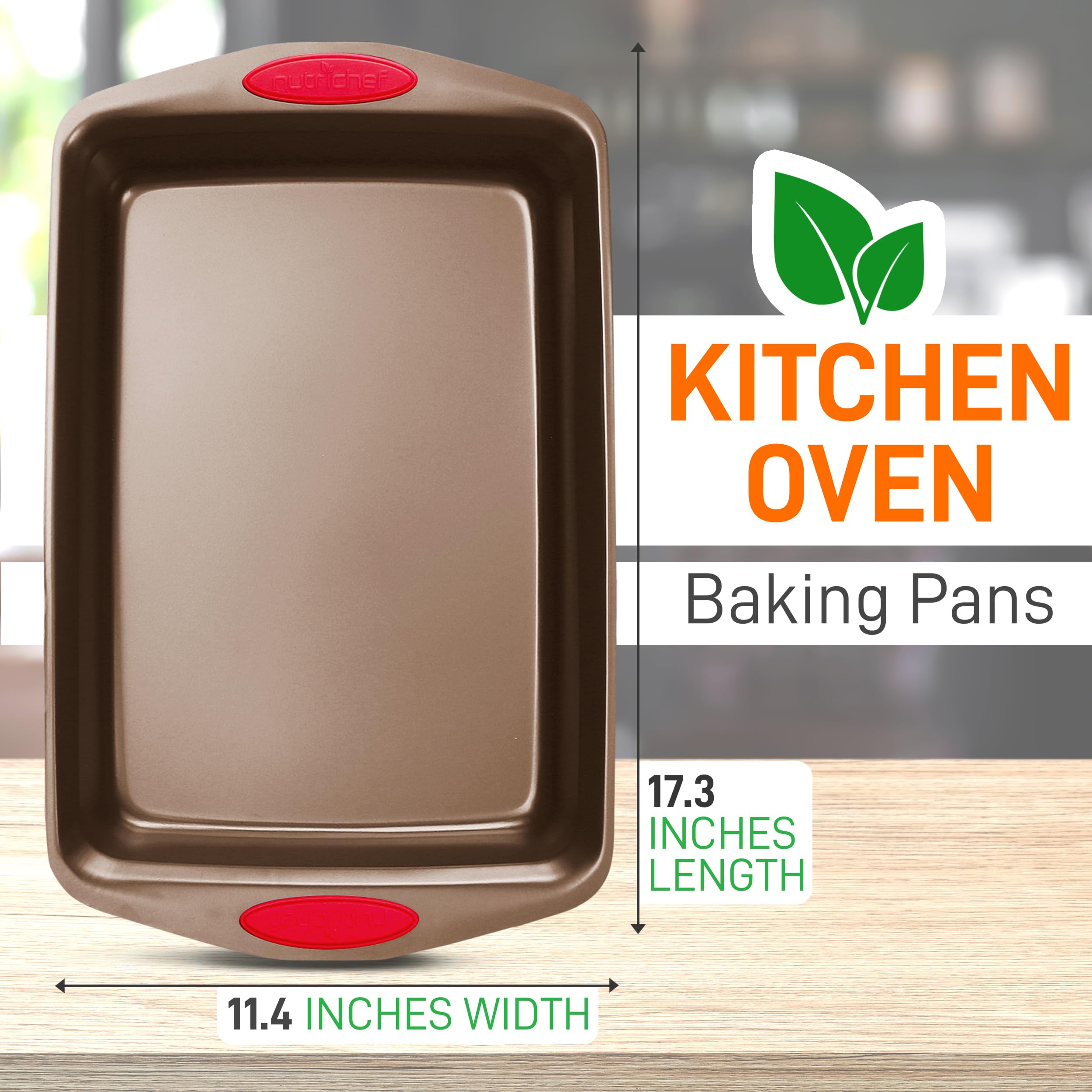 NutriChef Set 2 Teglie Da Forno In Acciaio Al Carbonio - Antiaderenti, 43,9x29 Cm, Con Manici In Silicone - 3