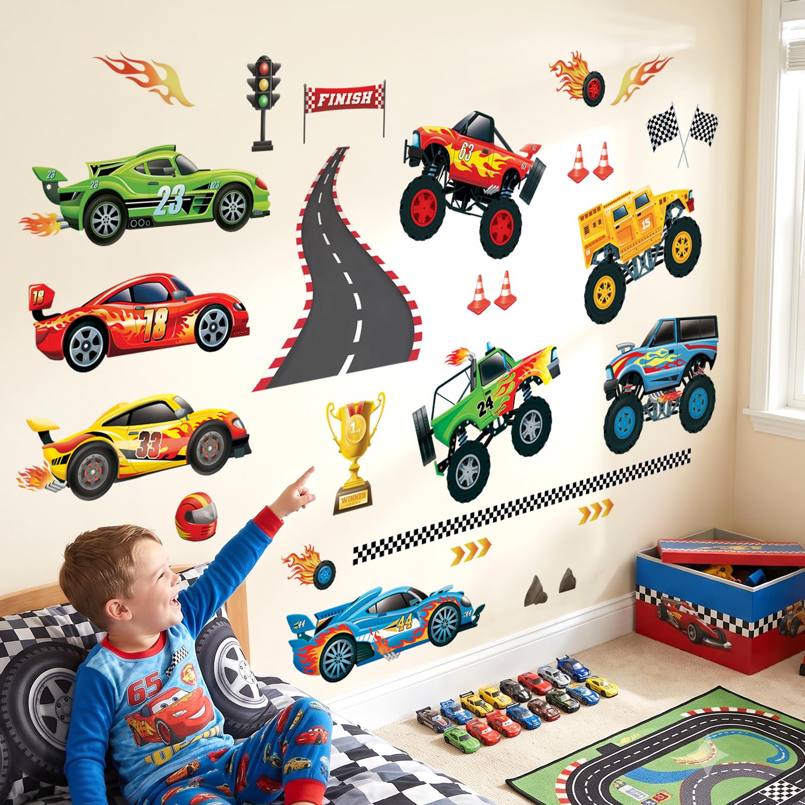 Decowall Boys Racing Cars Ds9-8083 Racing Car Wall Decals Room Cars Vehicles Wall Stickers Baby Nursery Kids Bedroom Playroom Wall Décor