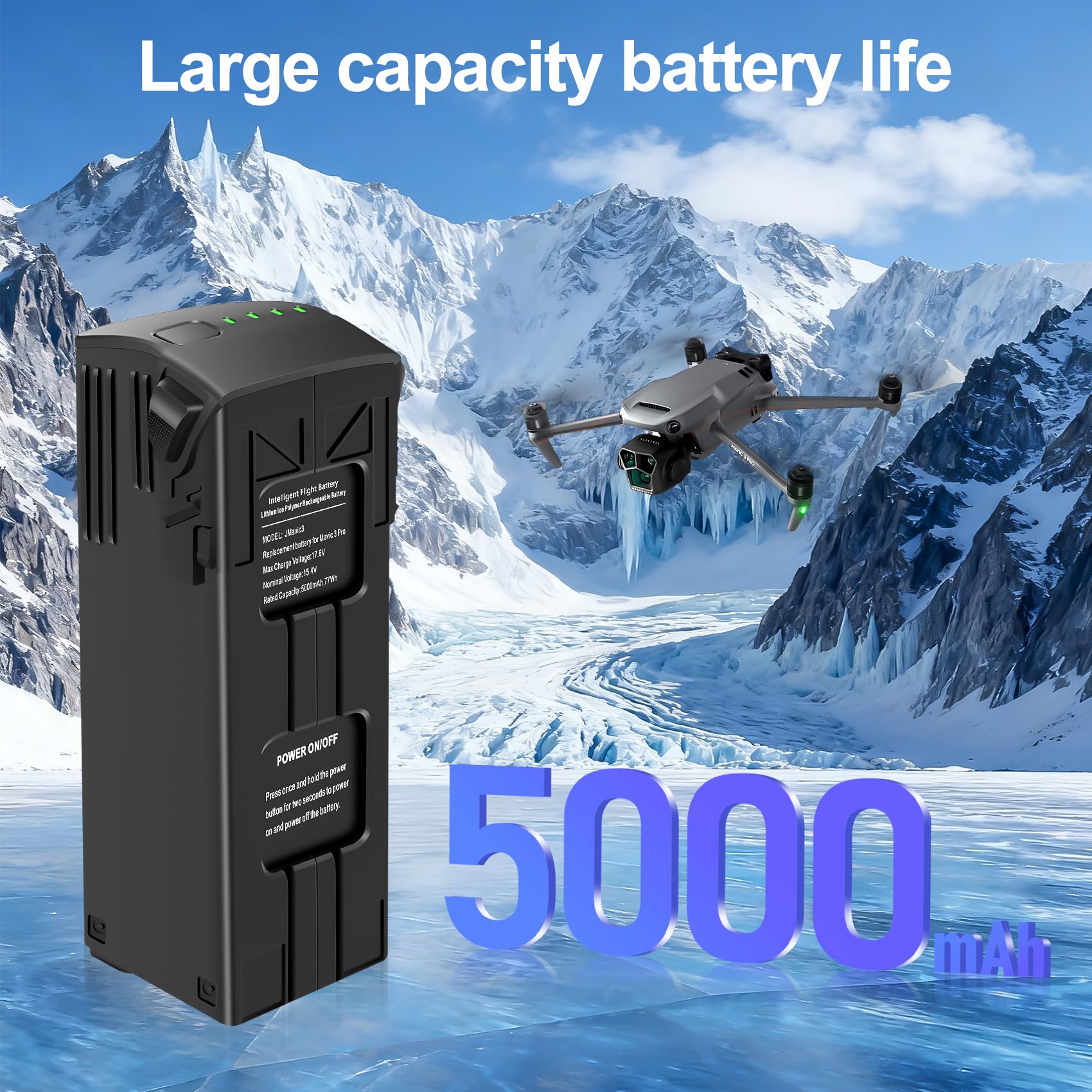 Intelligent Flight Mavic 3 - Batteria ricaricabile da 5000 mAh, tempo di volo massimo 46 minuti, compatibile con drone Mavic serie 3, confezione da 2