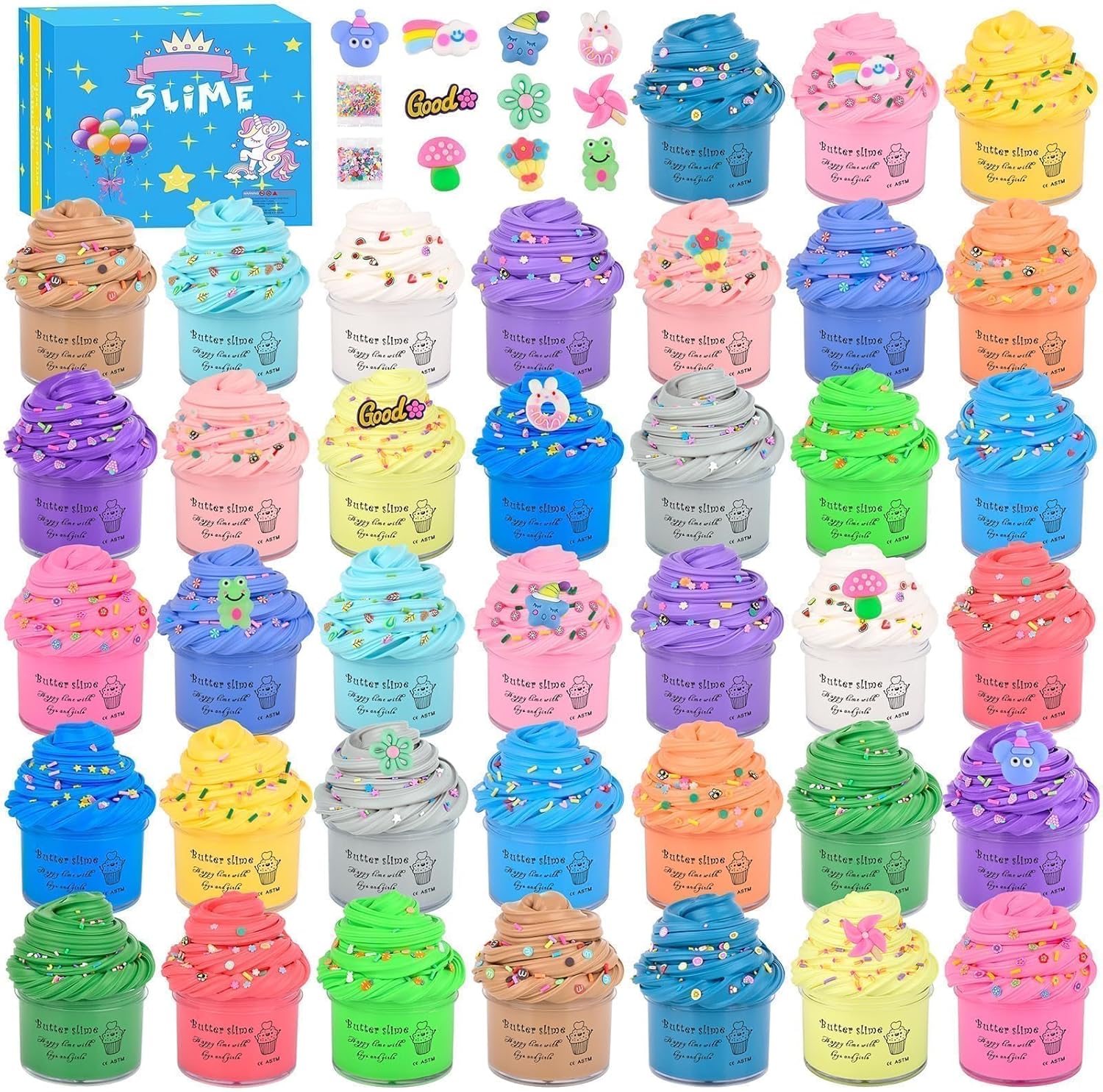 38 Pack Butter Slime Kit, Kids Sensory Tactile Fidget Toy, Educational Slime Games, Soft & Non-Sticky, Birthday Gift Prize Party Favor for Girls Boys Kids 6 7 8 9 10 11 12