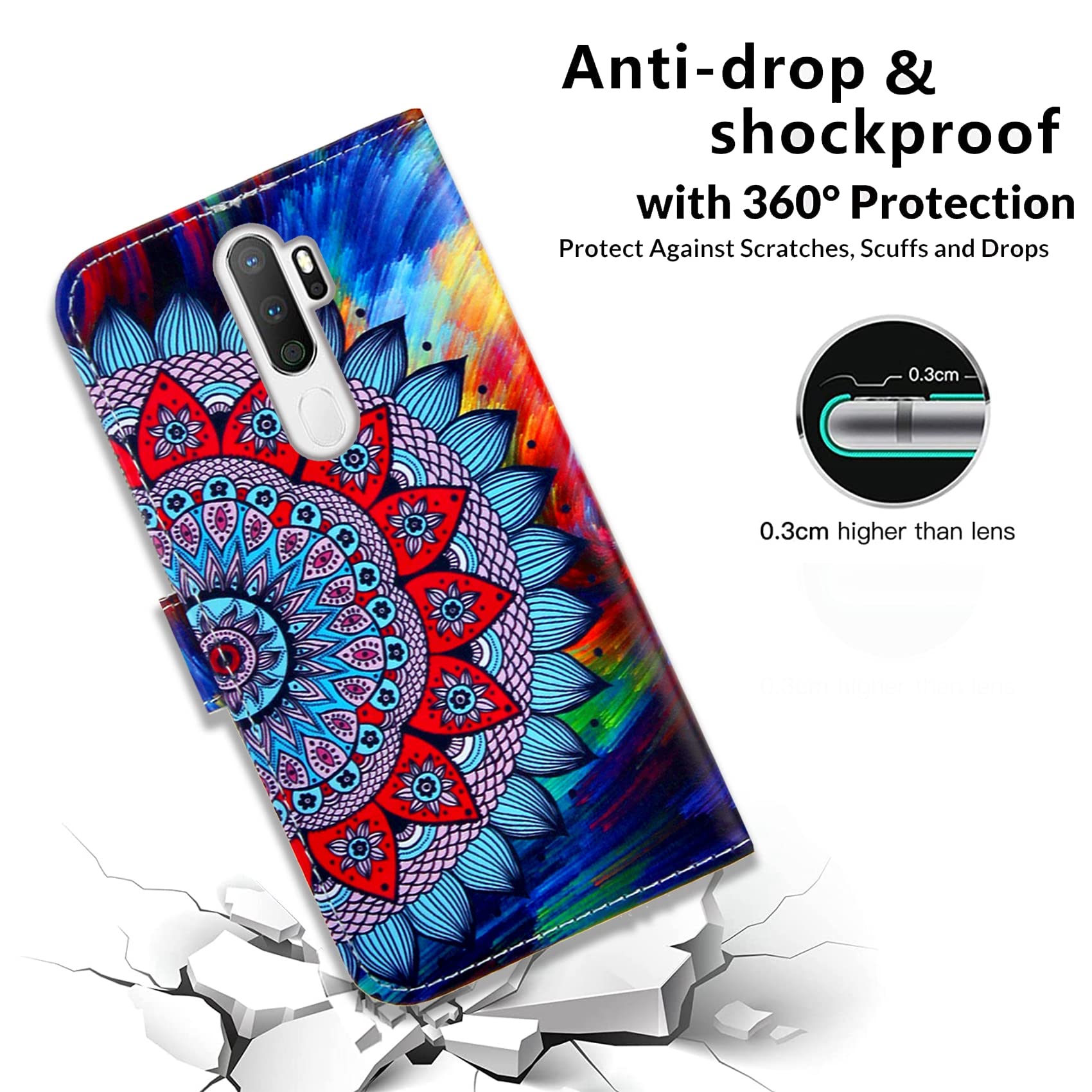 Custodia Portafoglio Oppo A5 2020 / A9 2020 – Cover Libro PU Con Fantasia Farfalla (Magnetica, 3 Slot Carte)