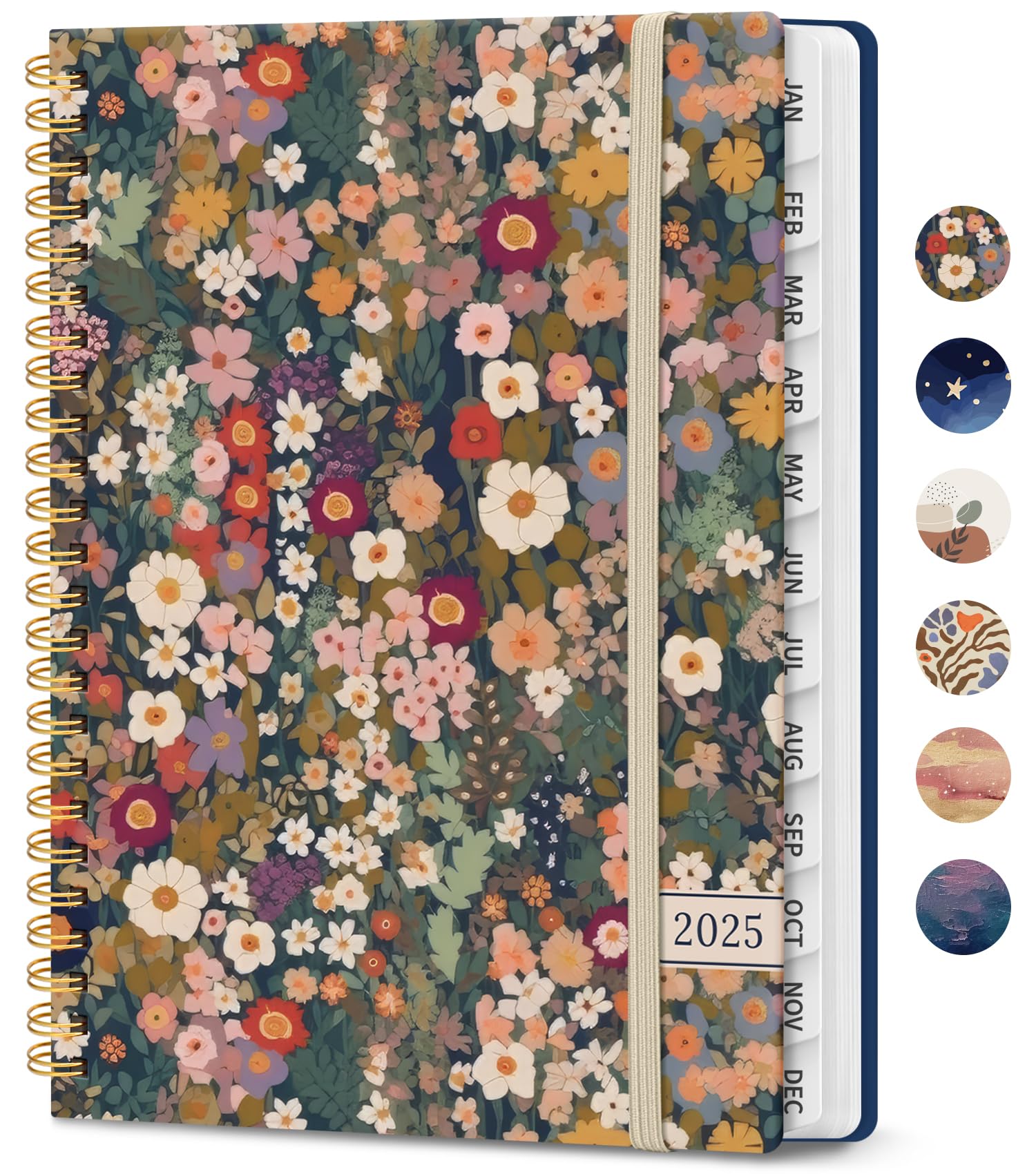 2025 Planner, Weekly and Monthly Planner, 12 Month (Jan 2025 - Dec 2025), Hardcover 2025 Calendar Planner Book with Monthly Tabs, Inner Pocket, Spiral Bound, Perfect for Office Home School Supplies - A5 (6.3" x 8.5"), Petals