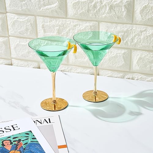 Miniatura 5 de Khen Vasos de Martini Art Deco de colores, dorados, juego de 4, cristalería de cóctel clásica de 8 onzas para cosmopolita, Martini, Bellini