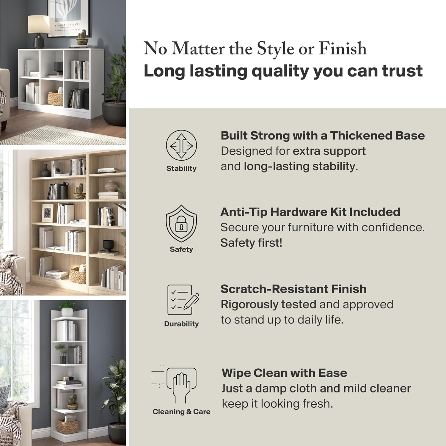 Bush Home Universal Tall 5 Shelf Bookcase in Natural Elm - Set of 2, Matching Storage and Display Bookshelves for Home Office or Living Room Organization