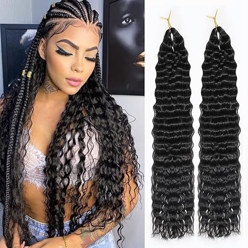 Miniatura 1 de Cabello ondulado de ganchillo de 24 pulgadas, 2 paquetes de extensiones de cabello rizado rizado rizado sintético para mujeres negras (24 pulgadas,