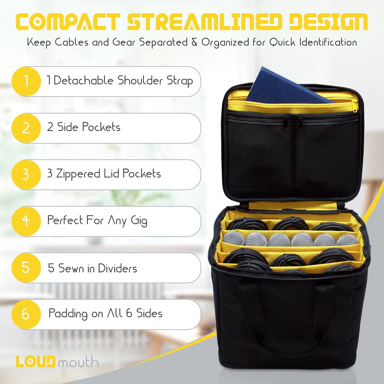 Loudmouth Cable File Bag | Cord & Accessory Musician Organization | Travel DJ Gig Bag for Professional DJ Gear, Musical Instrument and Accessories | 12" x 10" x 11”