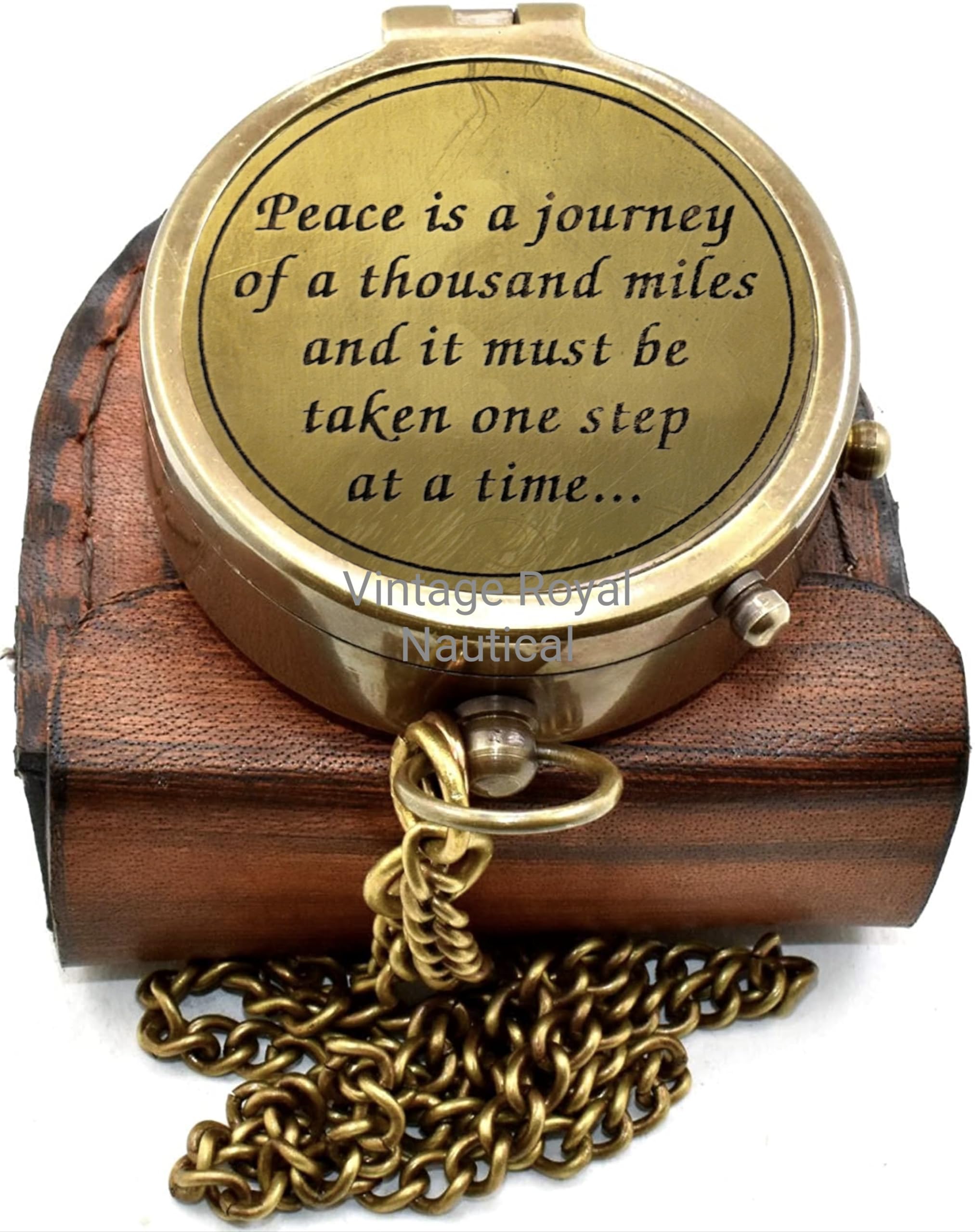 Peace is A Journey of A Thousand Miles at A Time Brass Antique Compass with Leather Case Best Guidance Gift Advanture Gift Graduation Gift Traveling Guide Gift Birthday Gift Long Distance Gift