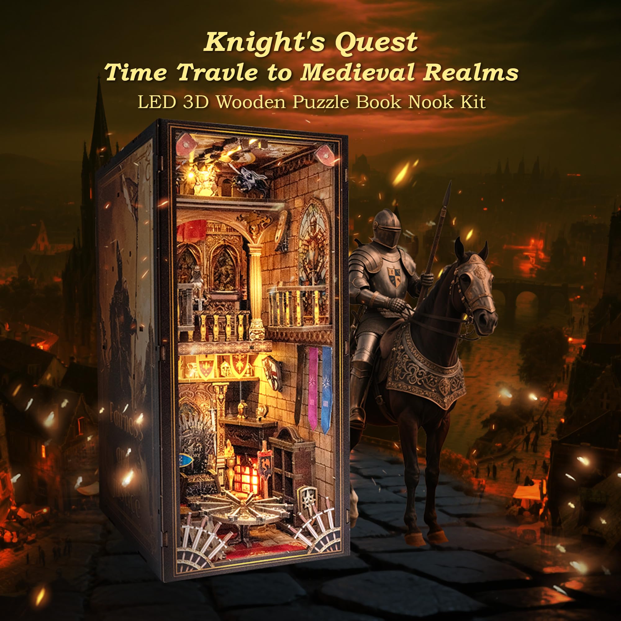 Kit Book Nook – Château De Chevalier Salle Du Trône – Puzzle 3D Miniature Avec LED – Cadeau Adulte/Ado
