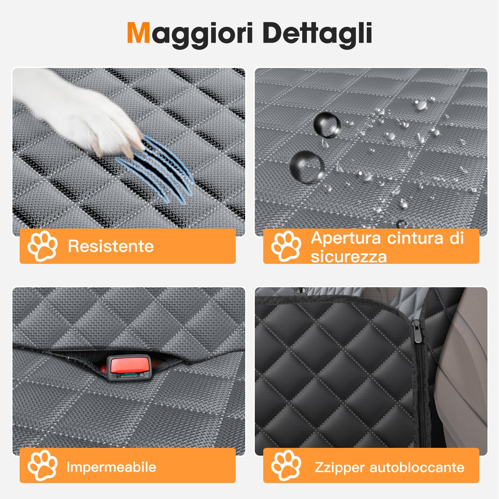 JOEJOY Coprisedile Auto per Cani Coprisedili Posteriore per Cani Telo Auto per Cani Telo Coprisedile Posteriore Cane Copertura Antigraffiato e Antiscivolo Panno Oxford Grigio