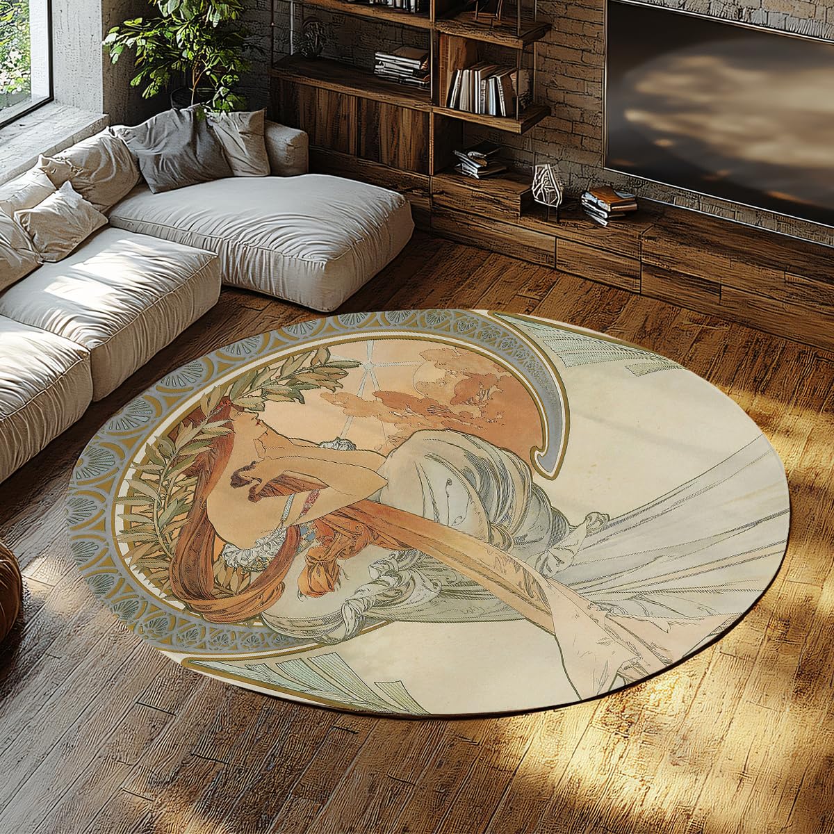 Vintage Lady Pattern Rundteppich 80cm Waschbare Teppiche | Nordischer Stil Eleganter Teppich, rutschfeste weiche fleckenresistente Teppiche für Schlafzimmer, Wohnzimmer, Foyer