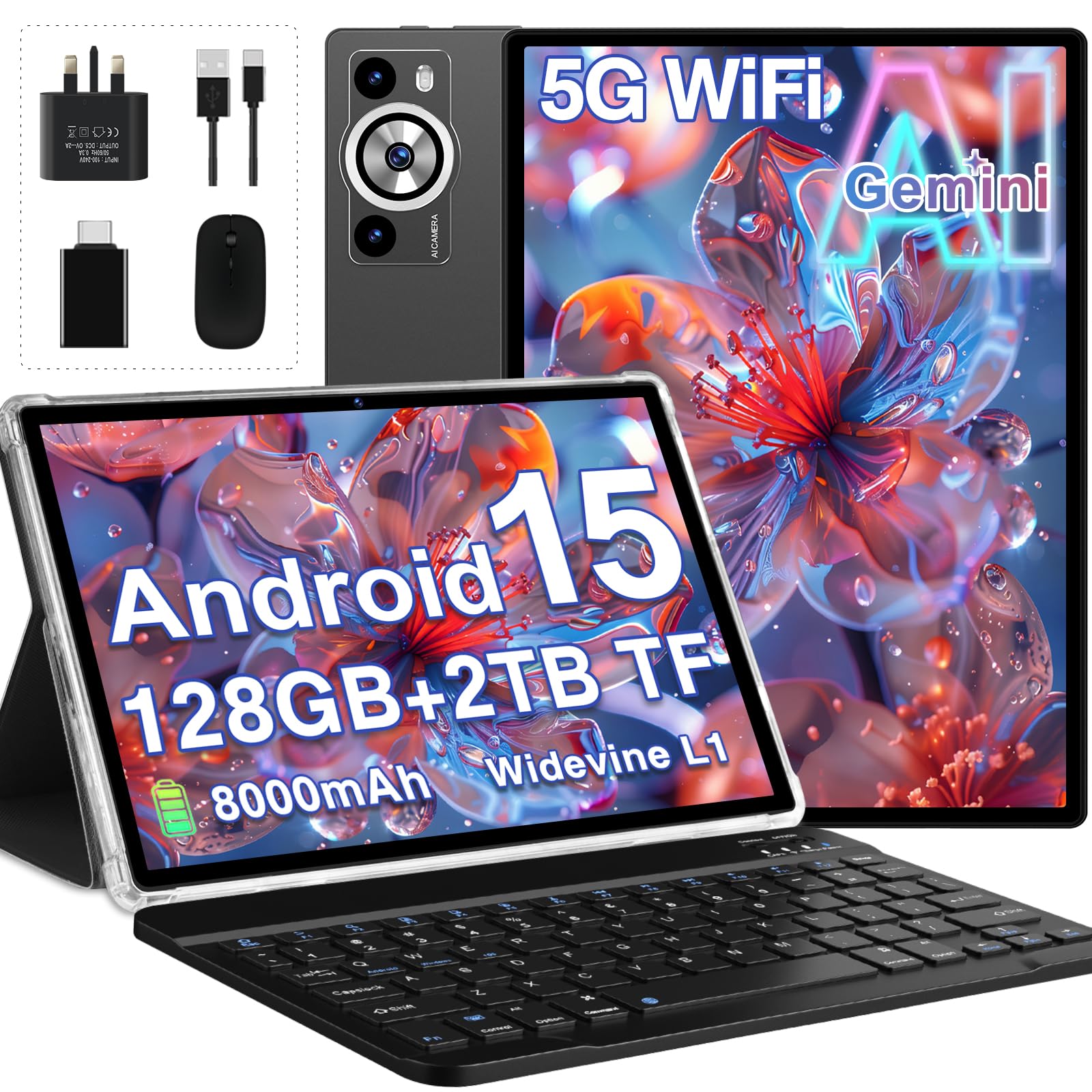 2026 Tablet 10 Inch Android 15 with Gemini AI, 30GB RAM+128GB ROM