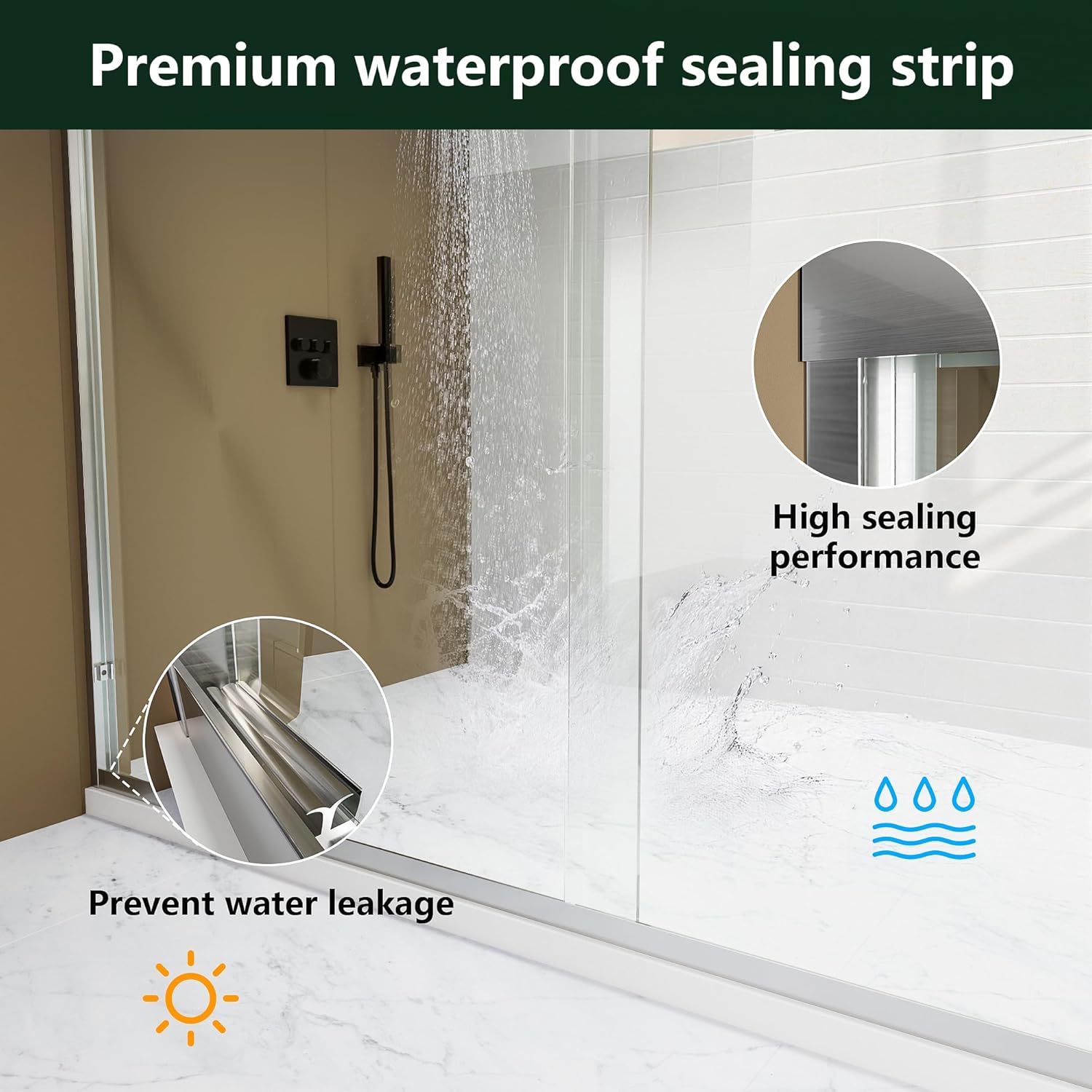 Kullavik Shower Door 44-48'' W x 72'' H Semi-Frameless Bypasss Bathroom Glass Shower Double Sliding Doors,1/4'' (6mm) Clear SGCC Tempered Glass with Explosion-Proof Film,Brushed Nickel