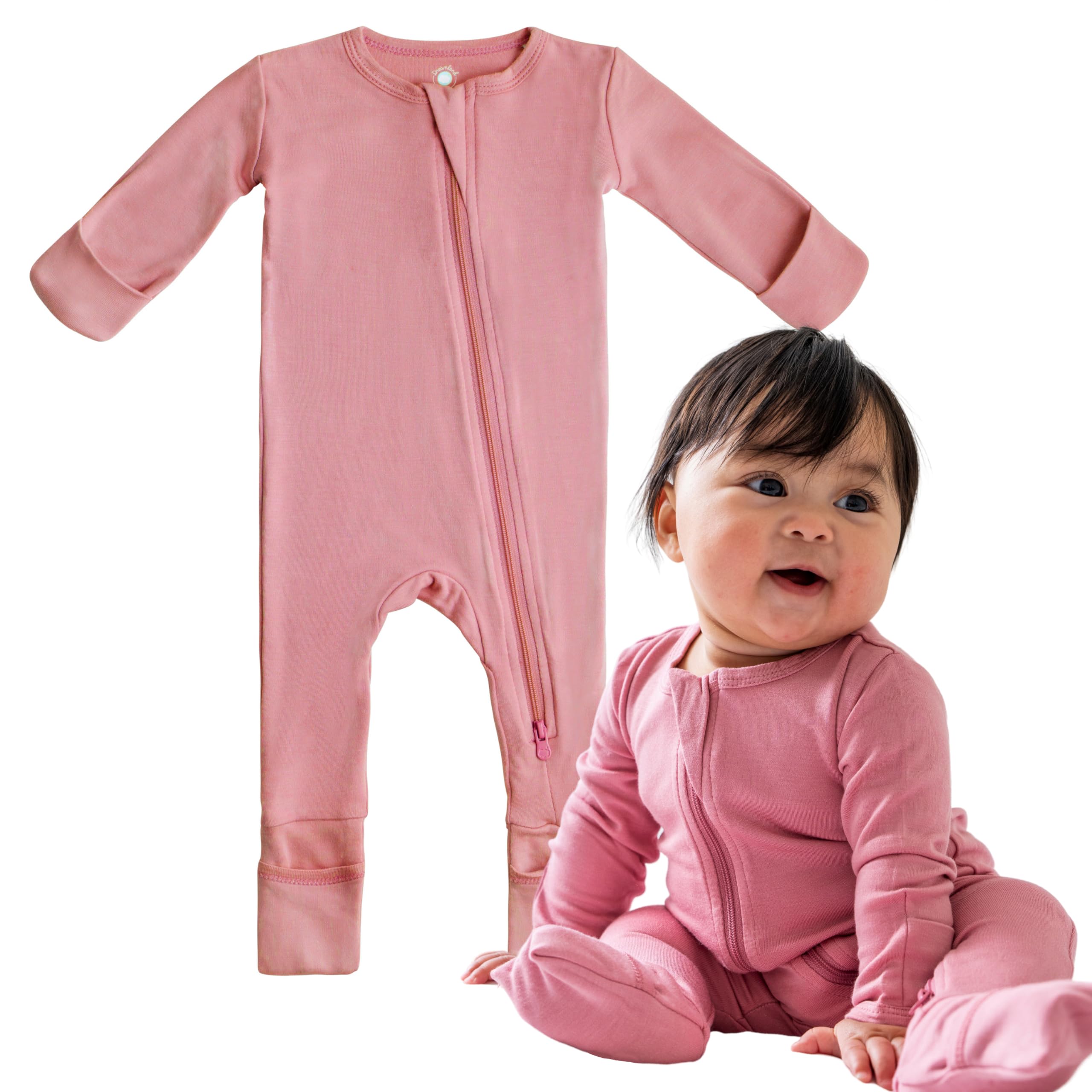 Dreamland Baby Bamboo Viscose Baby Pajamas (0-9 months). Ultra Soft Viscose Sleepers with 2-Way Zipper, Mitten & Foot Cuffs