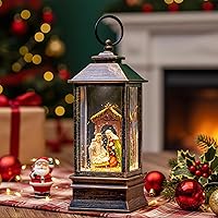 Vista 17 de Linterna de agua de globo de nieve de Navidad con aldea de montaña y escena de tren, funciona con pilas o alimentado por USB, decoración navideña