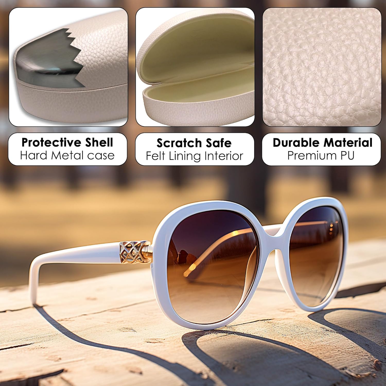 MyEyeglassCase Large Curved Sunglasses Case - Women Hard Shell Glasses Holder - XL Large Eyeglass Case with Pouch &Cloth