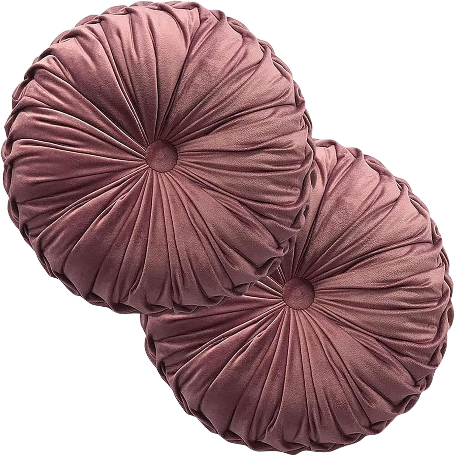 2 Pcs Round Throw Pillows Decorative Pumpkin Velvet Boho Pleated Bed Pillows Back Support for Couch Chair Dorm Car 14.96'' (Blush)