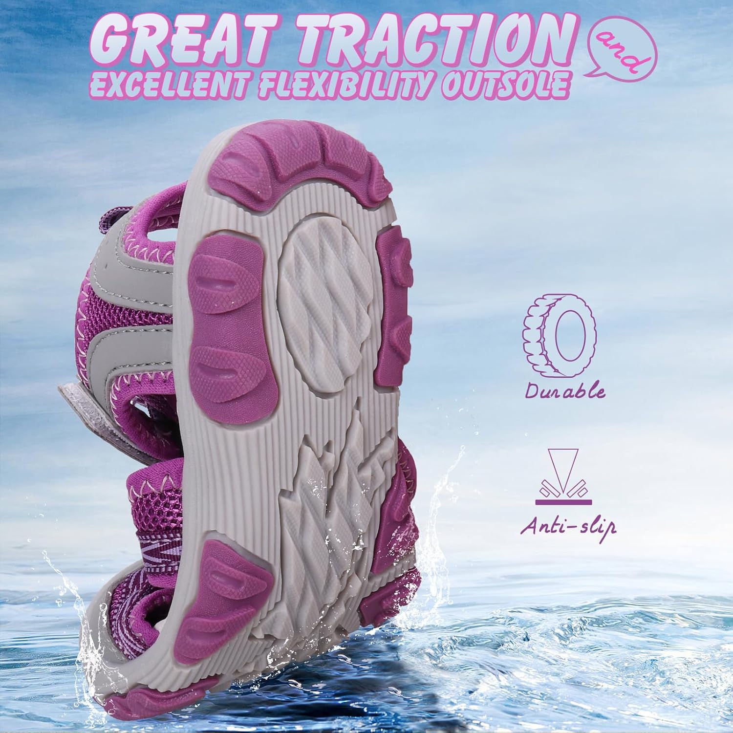 UOVO Boys Sandals Kids Sandals Hiking Athletic Closed-Toe Beach Summer Sandals for Boys Quick-Drying Slip Resistant