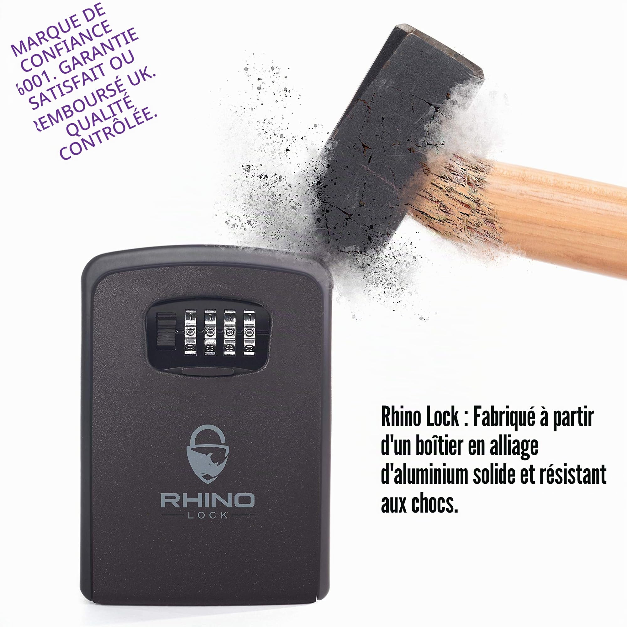 Rhino Lock Secure Key Stealth XL - Boite à clés à Code pour Utilisation en extérieur — Cache clé Mural sécurisé — pour clés de Maison ou de Bureau - Combinaison à 4 Chiffres - Grande capacité - Noir