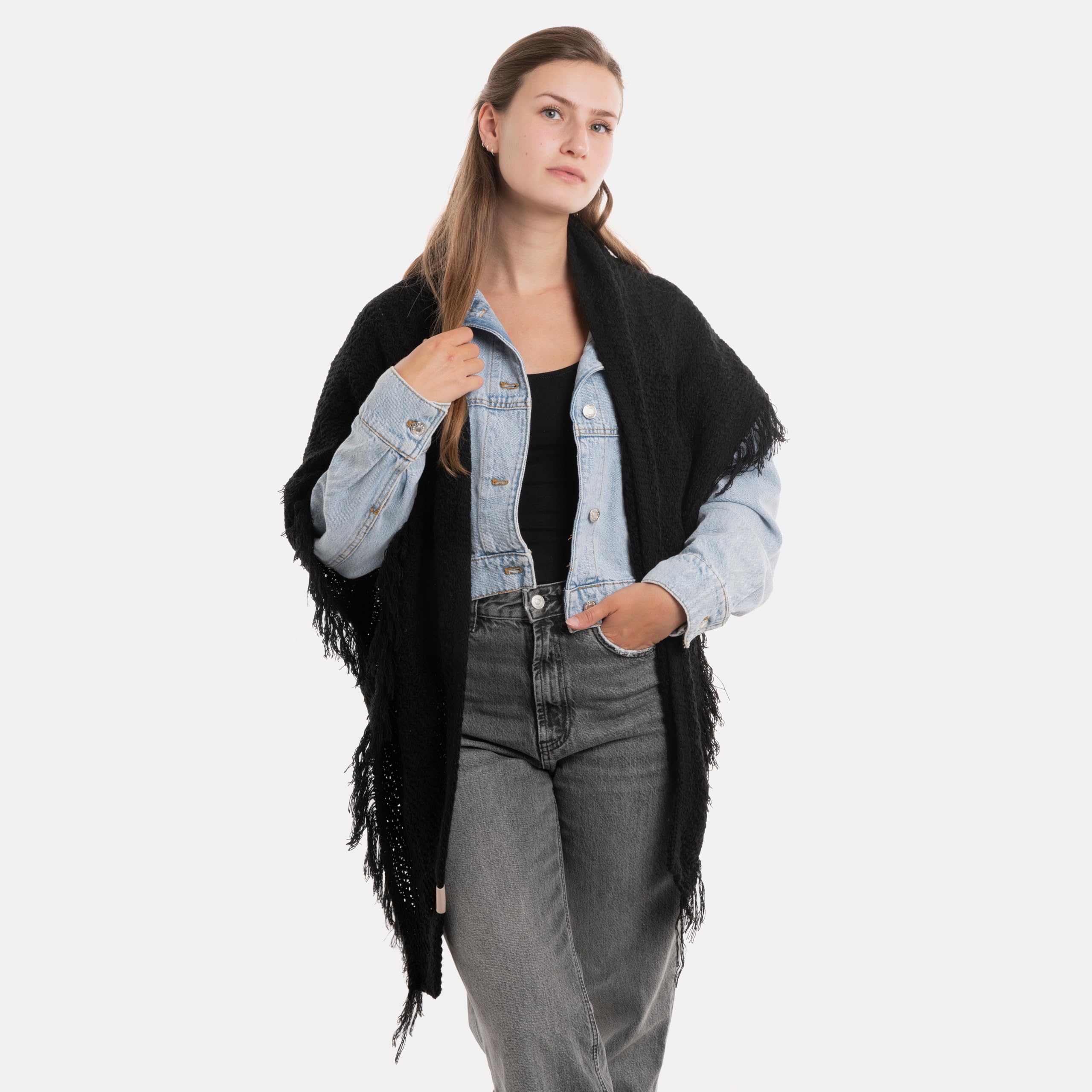 KNIT FACTORY - Dreiecksschal Amber - Damen Strickschal mit Wolle - Umschlagtuch für den Herbst und Winter - Winterschal - Dreieckstuch - Hochwertige Qualität - XXL Schal - 190x85 cm