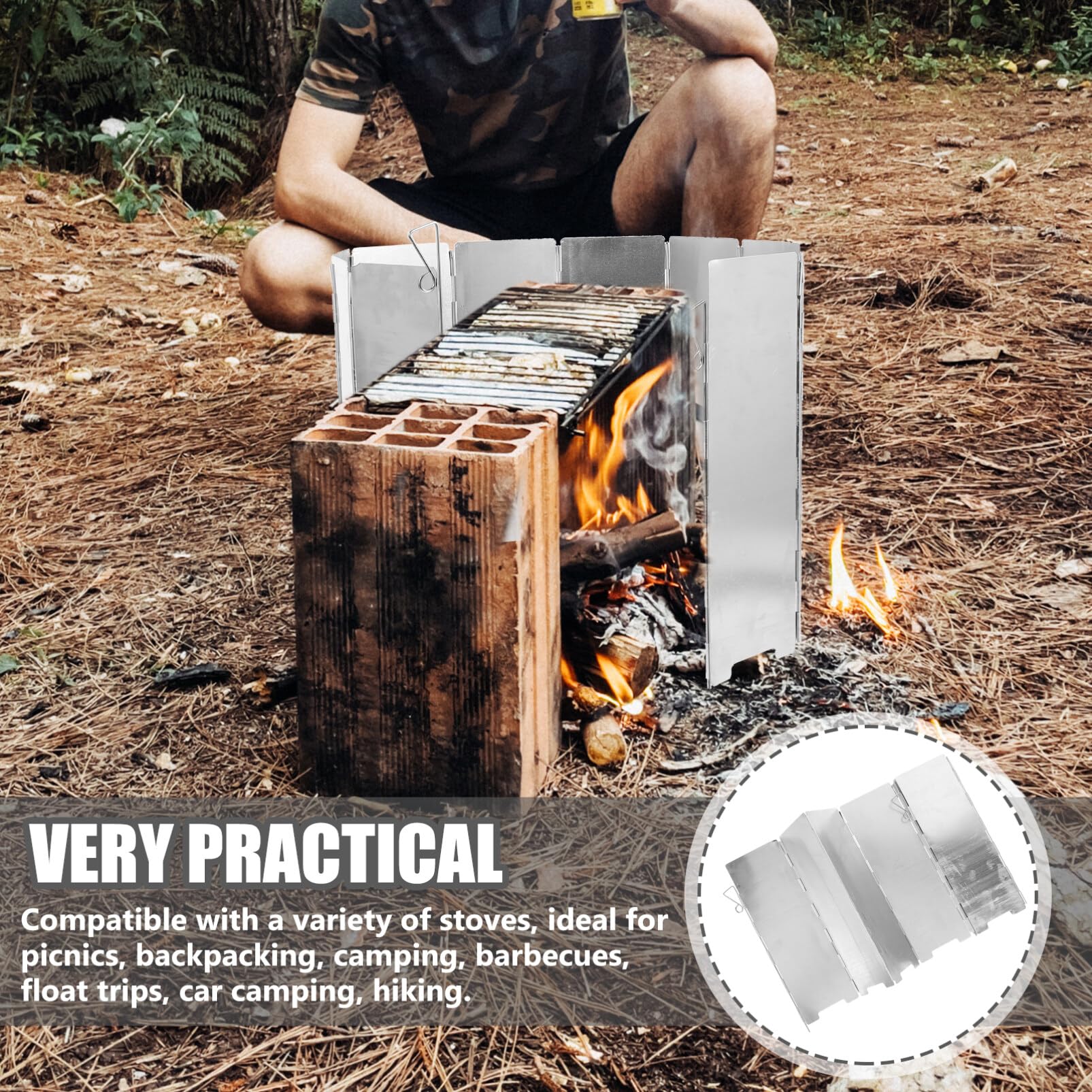 Yardwe Folding Camp Stove Windscreen 10pcs Grill Accessory Set for Camping BBQ