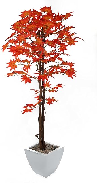 Closer2Nature 5ft Artificial Plant Japanese Maple Tree; Red Autumn Tree Indoor Plant - Realistic Maple Leaves; Perfect Artificial Plants Outdoor or Indoor Plant for Home, Garden, Balcony and Office