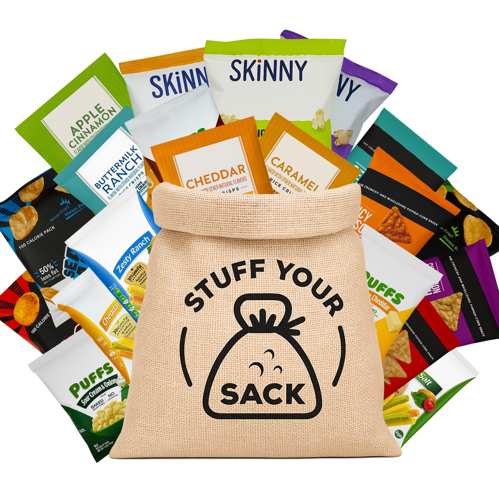 Healthy Snacks Variety Pack for Adults – 35 Count Snack Box with Chips, Popcorn, Crisps and More – Low Calorie, Whole Grain, and Better-For-You Options for Work, Home, or Travel by Stuff Your Sack