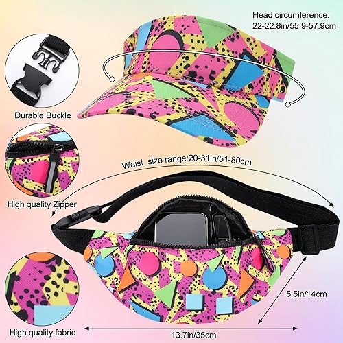 Miniatura 2 de Paquete de 2 riñoneras de los años 80 y 90 con visera para el sol, riñonera, traje retro de los años 80 y 90, accesorios de moda para hombres y