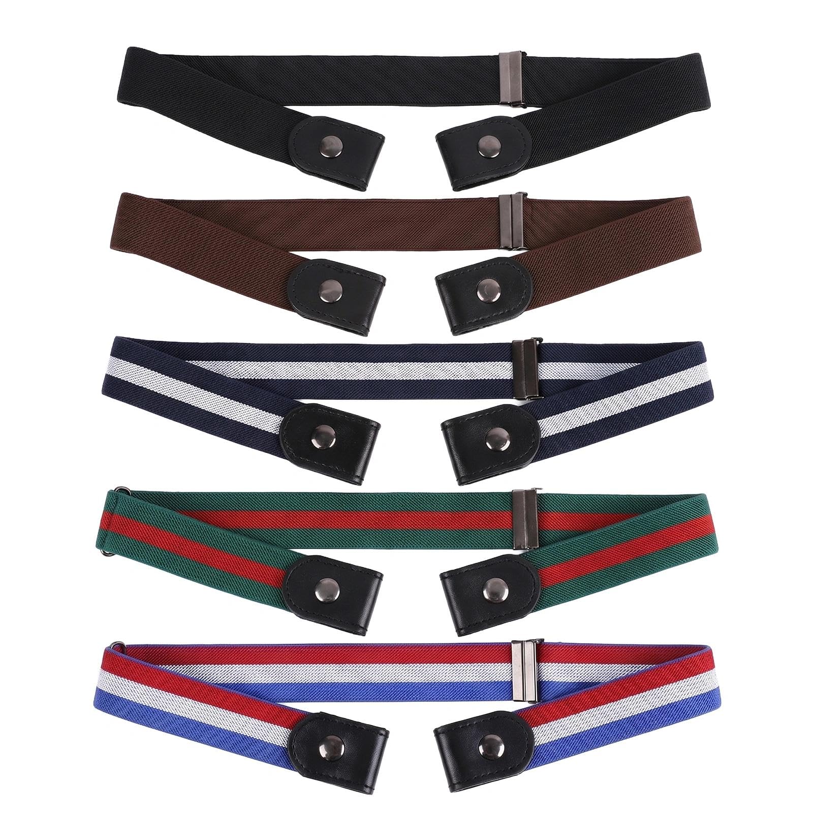 meetlanduo 5 pcs No Buckle Invisible Stretch Belt Adjustable Stretch Belts Ladies Belts for Jeans Pants Dress, 5 Colors