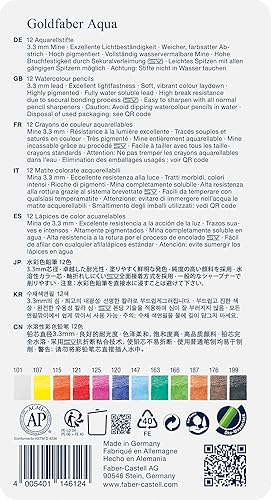 Miniatura 9 de Faber-Castell Goldfaber Aqua - Lápices de acuarela  Lata de 12 colores, lápices de colores de agua preafilados