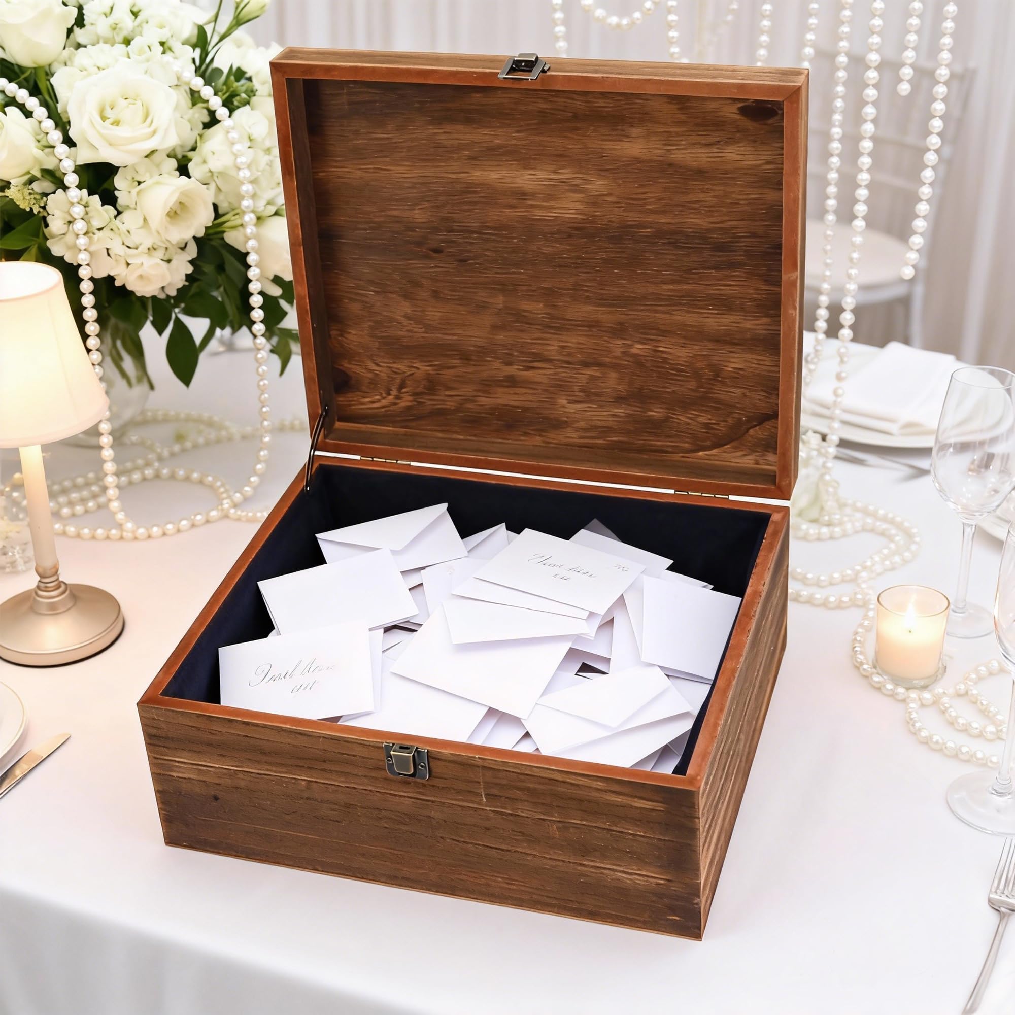 FramePro Caja de recuerdos de madera de 10 x 12 pulgadas, caja de recuerdos grande con tapa con bisagras, caja del tesoro vintage para manualidades y almacenamiento de fotos