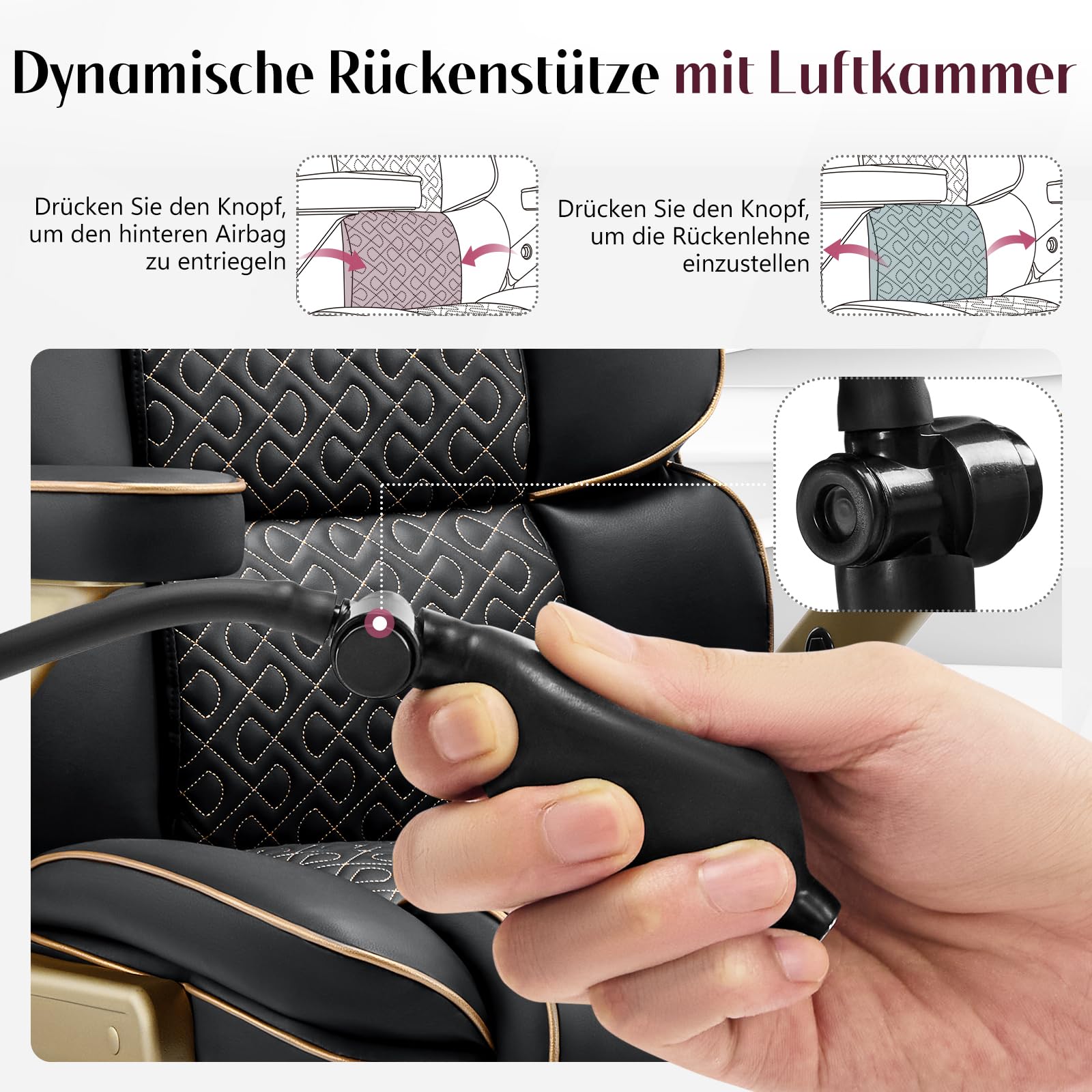 Big and Tall Bürostuhl 230kg, Ergonomischer Chefsessel aus Leder mit Komfortsitz, 5D Armlehnen, Verstellbarer Lendenstütze, Hoher Rücken, Großer Drehstuhl für Home Office, Schwarz