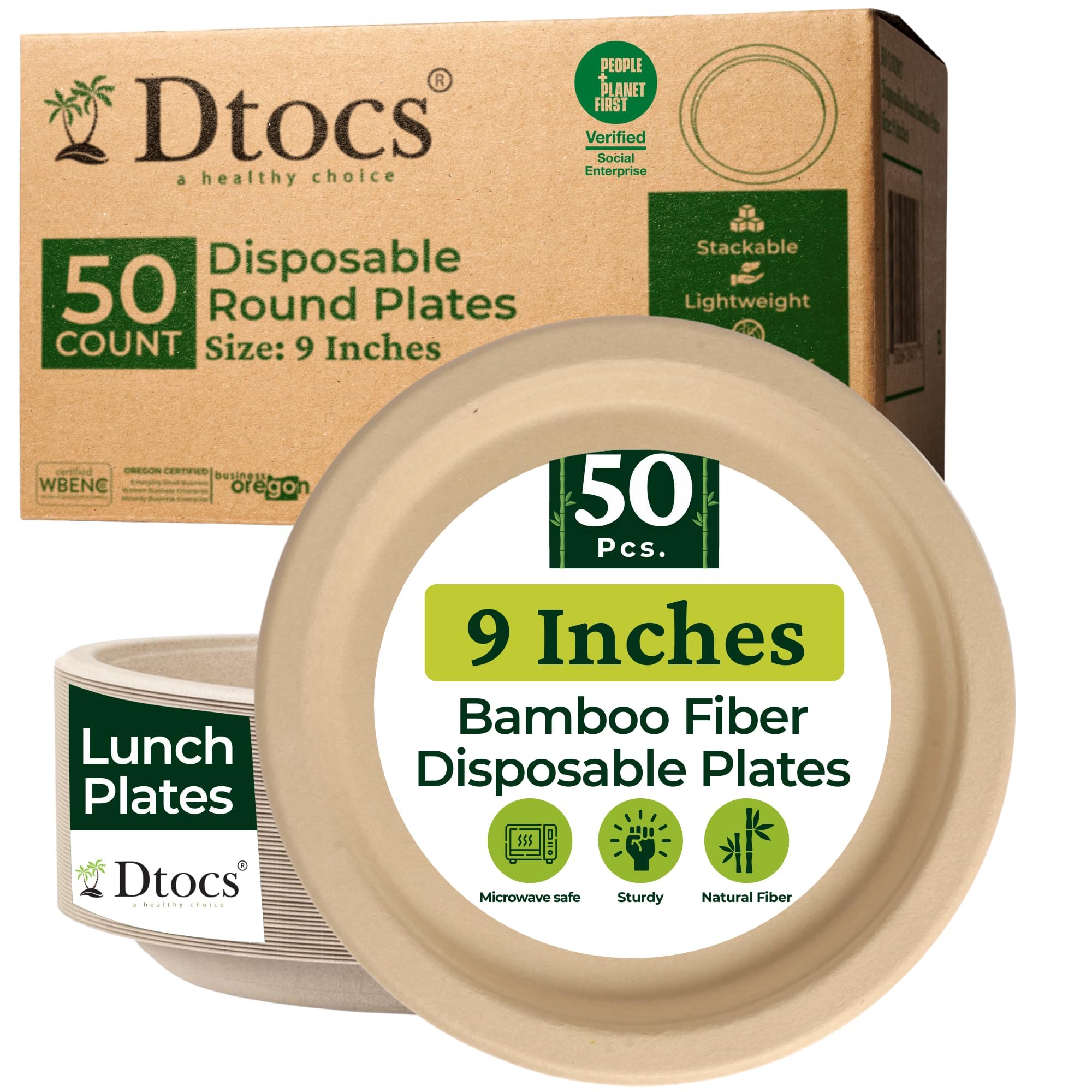 Dtocs Bamboo Plates - 50 Pack, 10 Inch -9 Dtocs Bamboo Plates - 50 Pack, 10 Inch -9