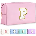 TOPEAST Preppy Pink Glitter Chenille Patch Travel Makeup Bag, 8.3in x 3.5in x 4.9in
