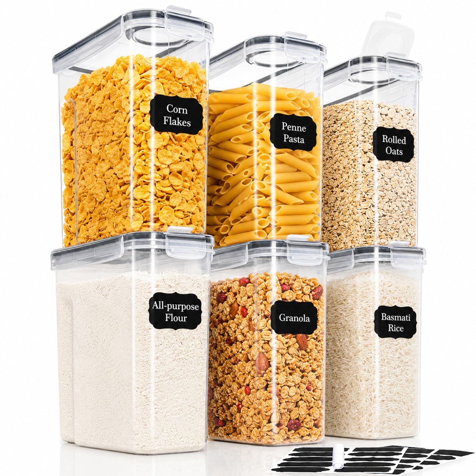 GENERIX Airtight Food Storage Containers - Set of 6 (4L) – BPA-Free Large Pantry Storage Containers with Lids, Stackable Kitchen Storage Jars for Cereal, Flour, Rice, Pasta & Dry Food