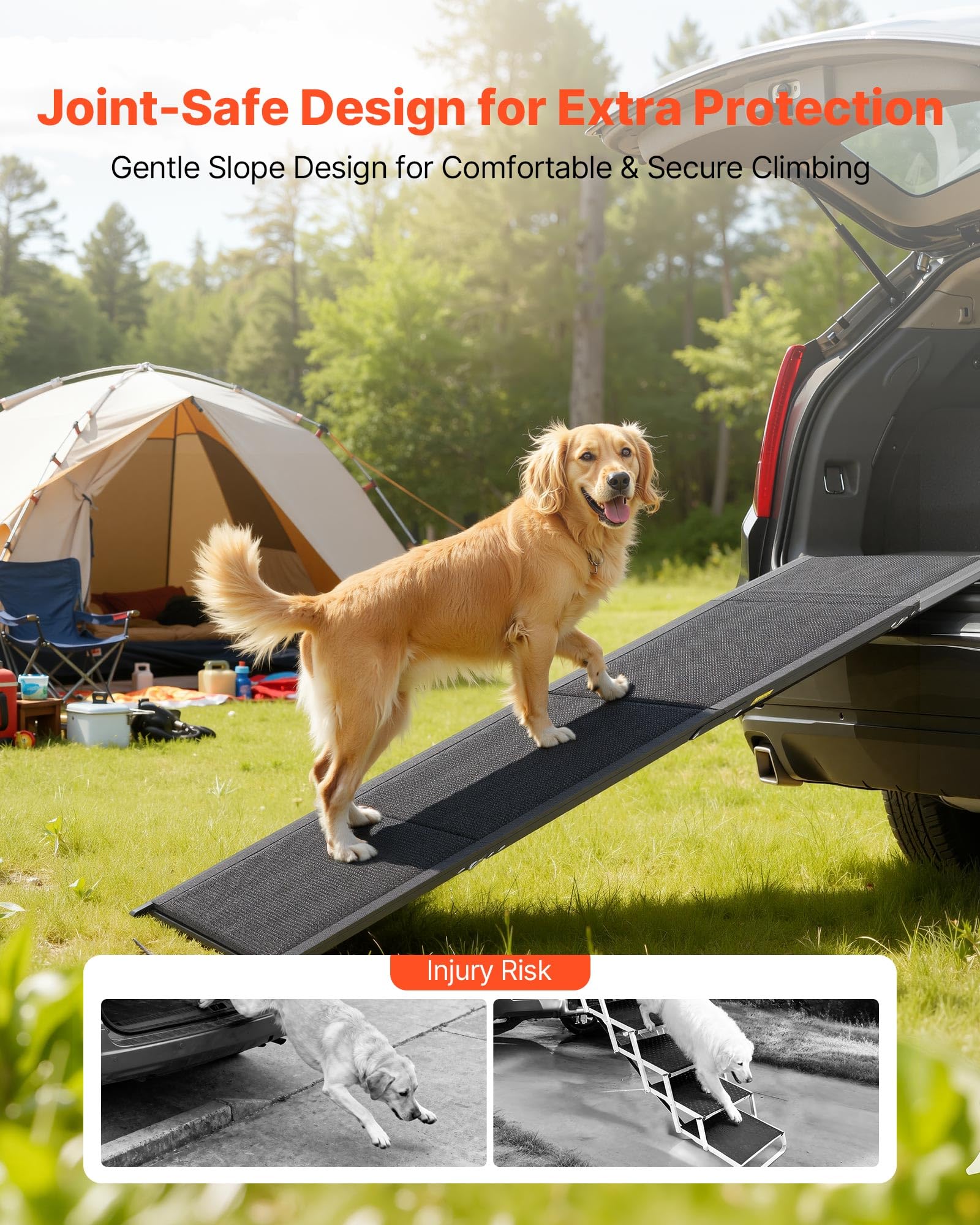 VEVOR Rampa para Perros, 180 x 50,8 cm, Plegable, para Perros Medianos y Grandes de hasta 113 kg, con Superficie de Tela Oxford Antideslizante, Portátil, para Exteriores, SUV y Camiones, Negro