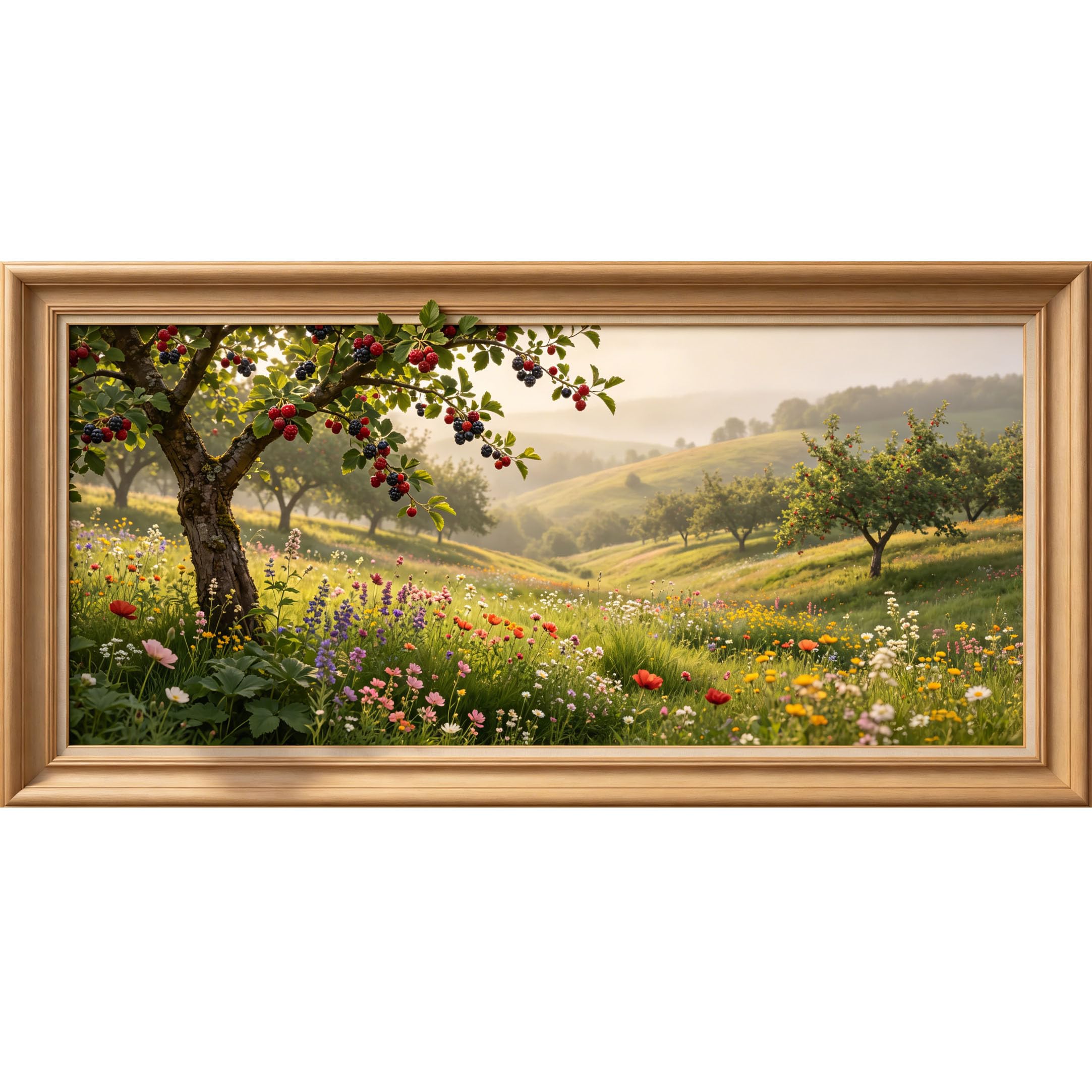 Agglomerix 3D Framed Wall Art Wildberry Tree Meadow Botanical Landscape Large Size SelfAdhesive Removable Wall Decor Prints Artwork for Living Room Bedroom Office