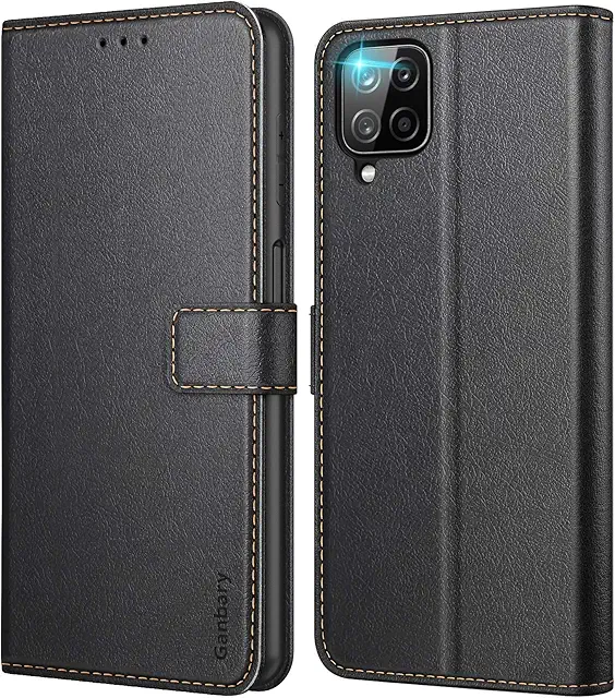 Coque Samsung A12/M12 en Cuir PU Premium - Housse Portefeuille Protectrice Noire