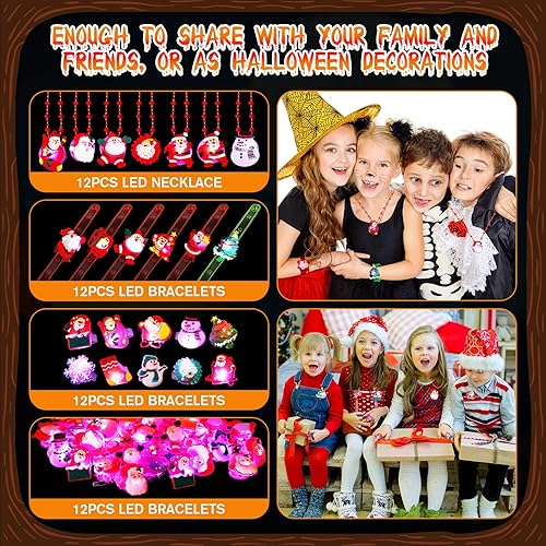 Miniatura 3 de Liliful 174 piezas de regalos de fiesta de Navidad, anillos con luces LED, broches, pulseras que brillan en la oscuridad, suministros de fiesta para