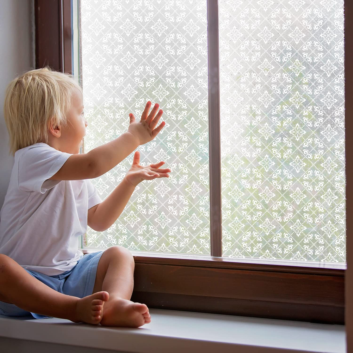 Pure White Frosted Privacy Stained Glass Window Film, Removable Static Cling Glass Decals Decor for Glass Window Door, Spain Pattern 78.74"x15.35"