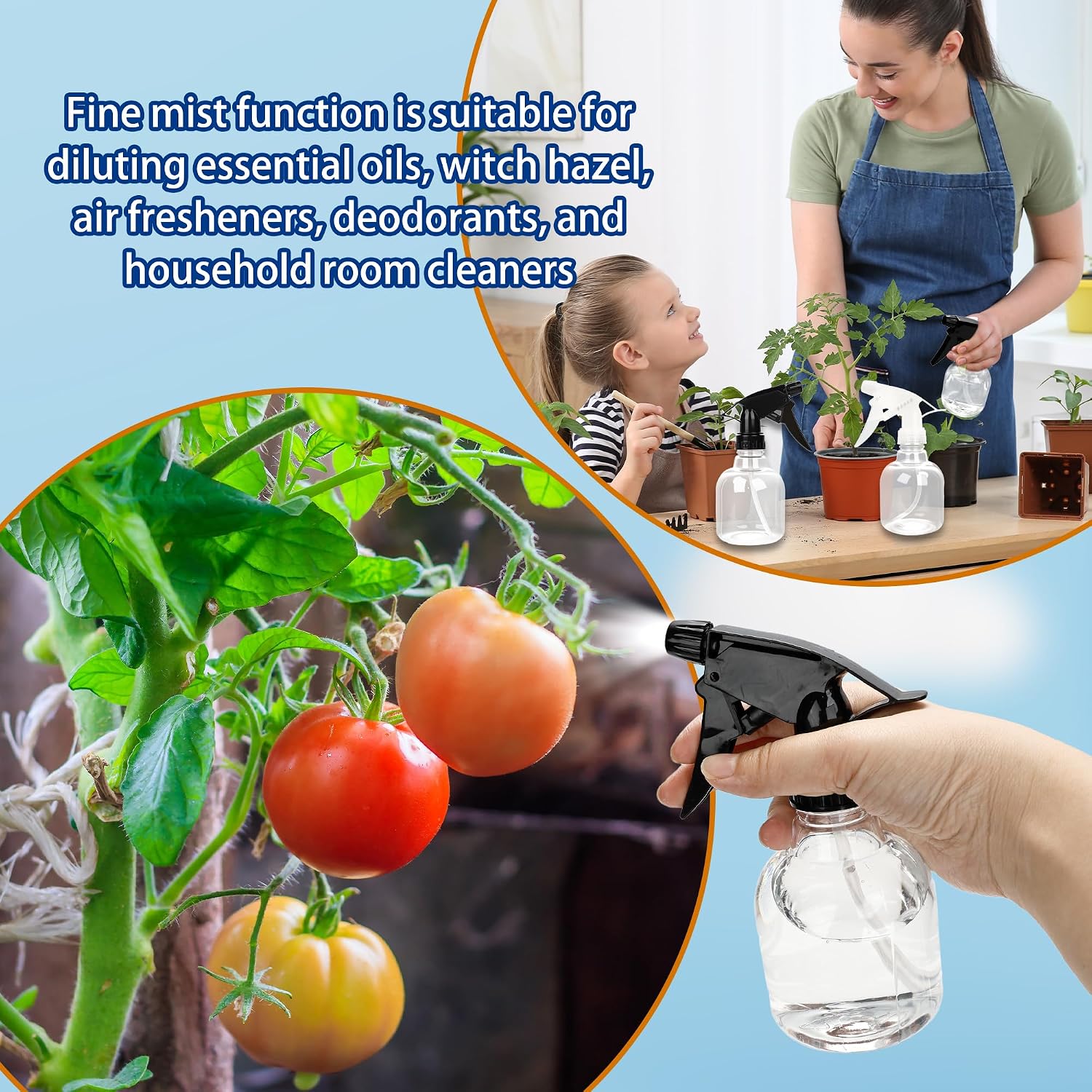 20 Pcs Empty Plastic Spray Bottle 8 oz Clear Liquid Container with Trigger Sprayers for Water Perfume Cleaning Fluid Plants Kitchen Toilet Pet (Color Set 1)